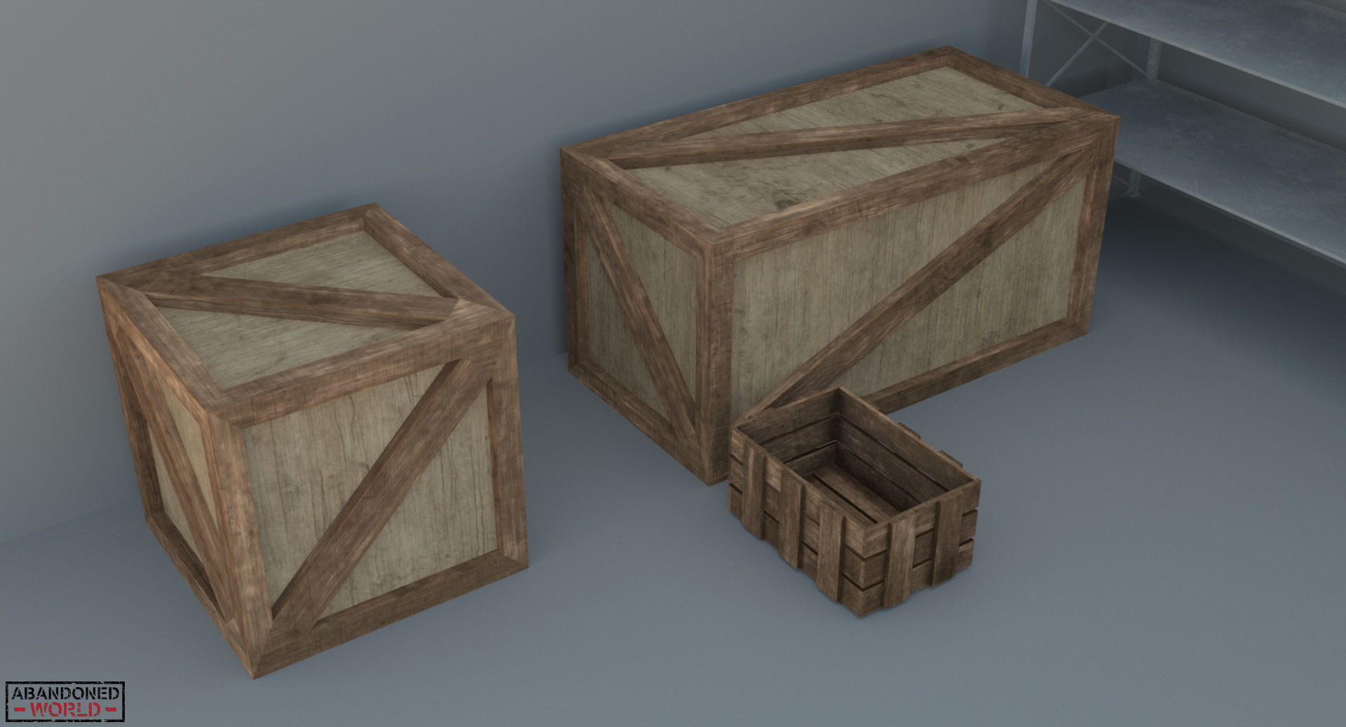 Industrial Shelving and Wood Box Low-poly 3D model_5