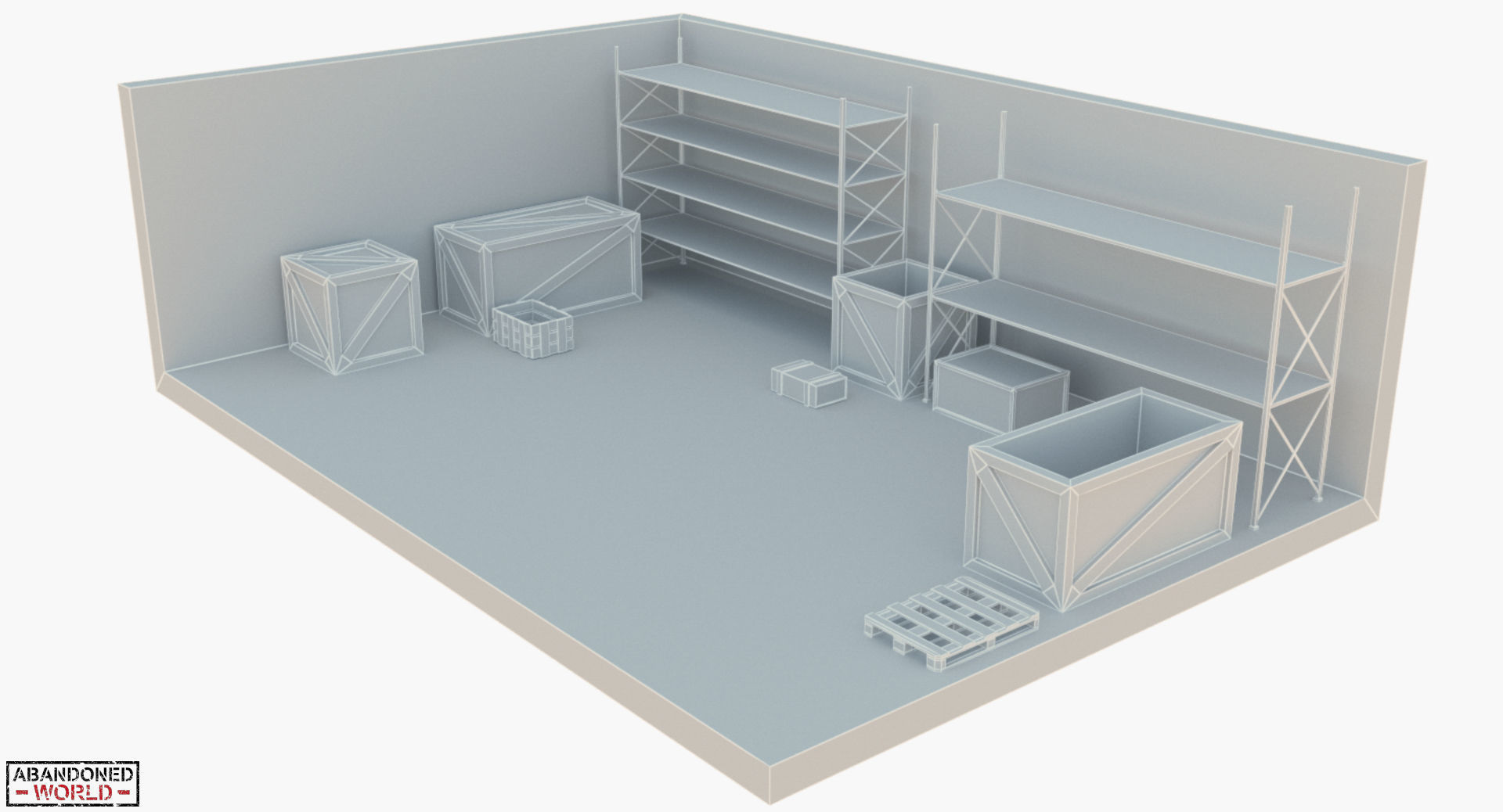Industrial Shelving and Wood Box Low-poly 3D model_2