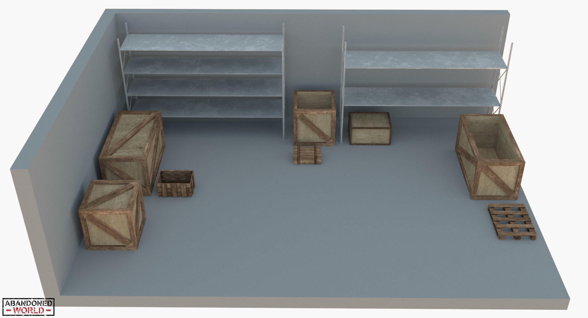 Industrial Shelving and Wood Box Low-poly 3D model_3