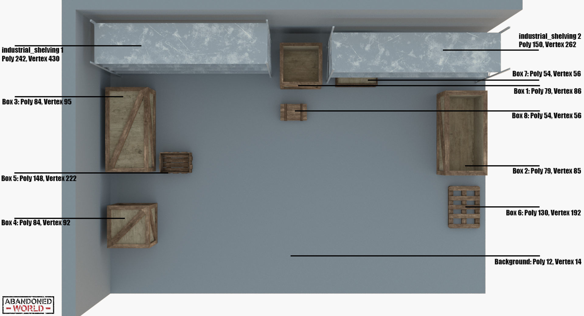 Industrial Shelving and Wood Box Low-poly 3D model_14