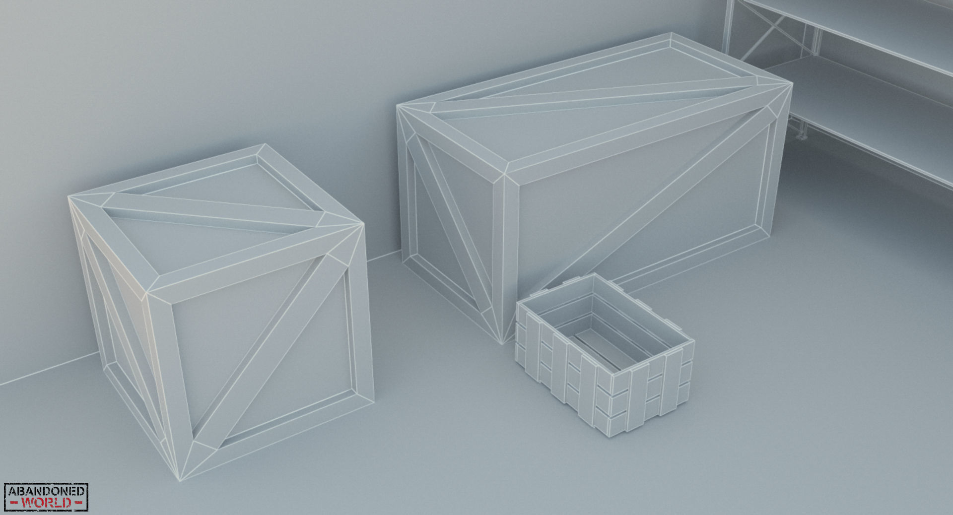 Industrial Shelving and Wood Box Low-poly 3D model_6