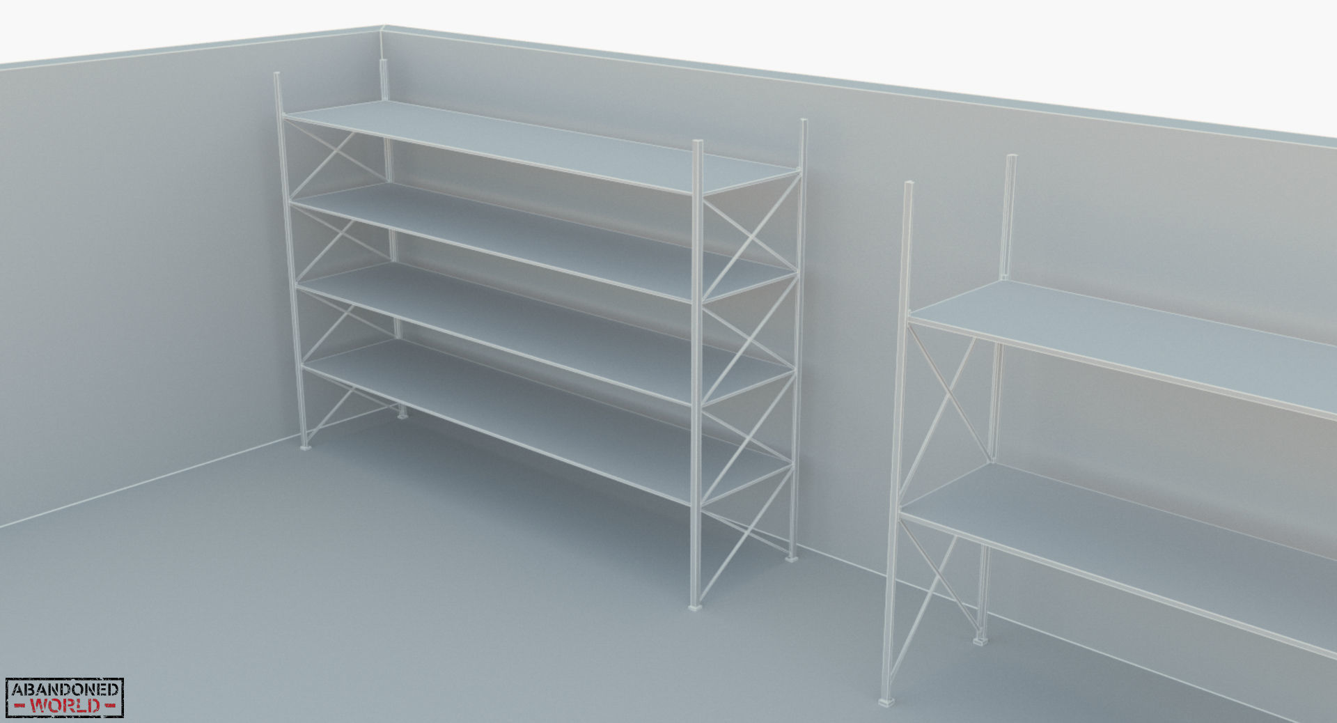 Industrial Shelving and Wood Box Low-poly 3D model_12