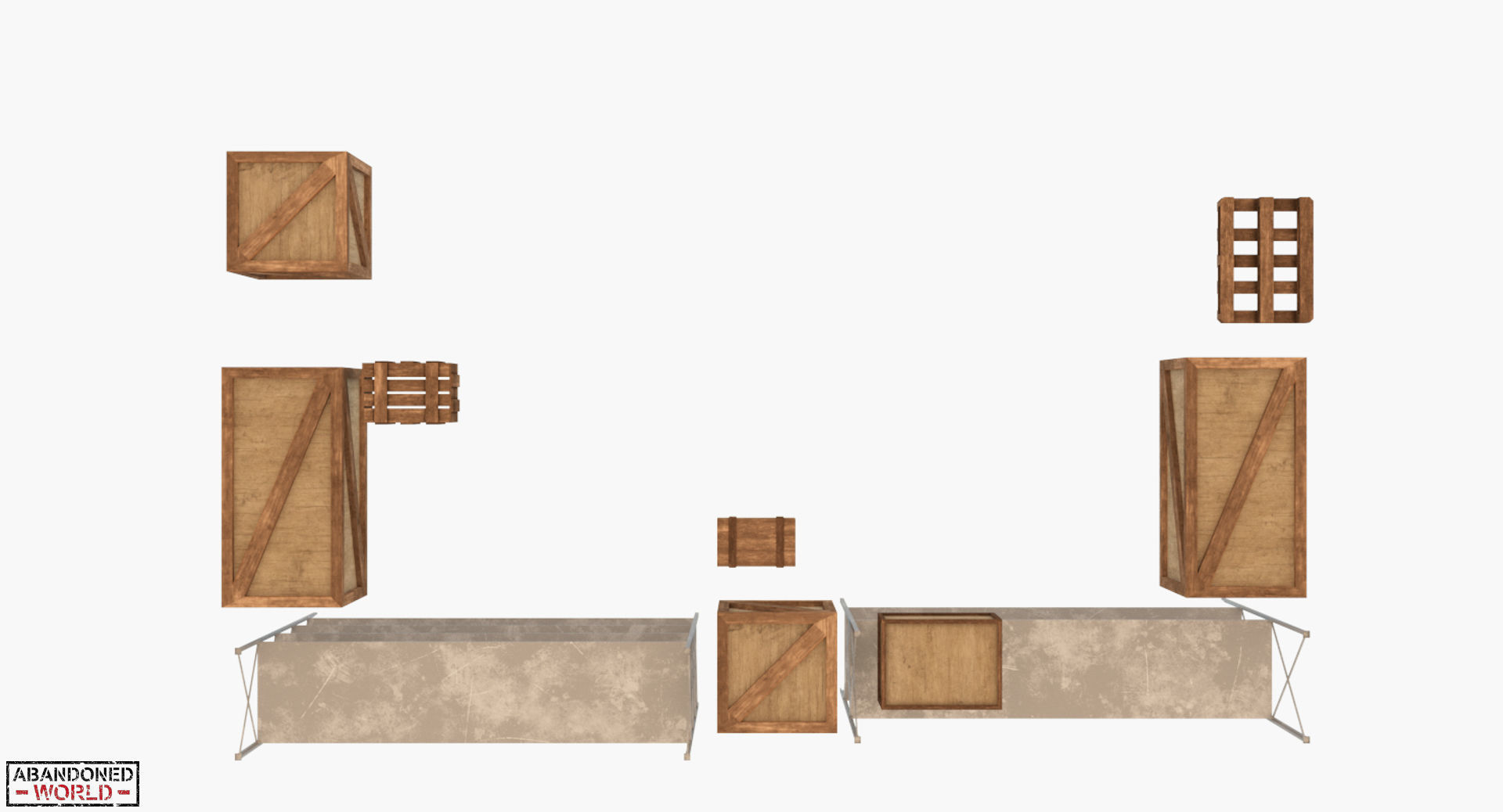 Industrial Shelving and Wood Box Low-poly 3D model_16