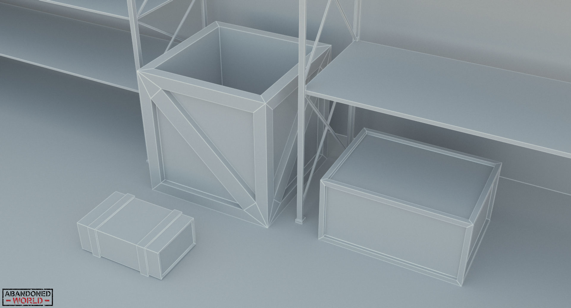 Industrial Shelving and Wood Box Low-poly 3D model_8