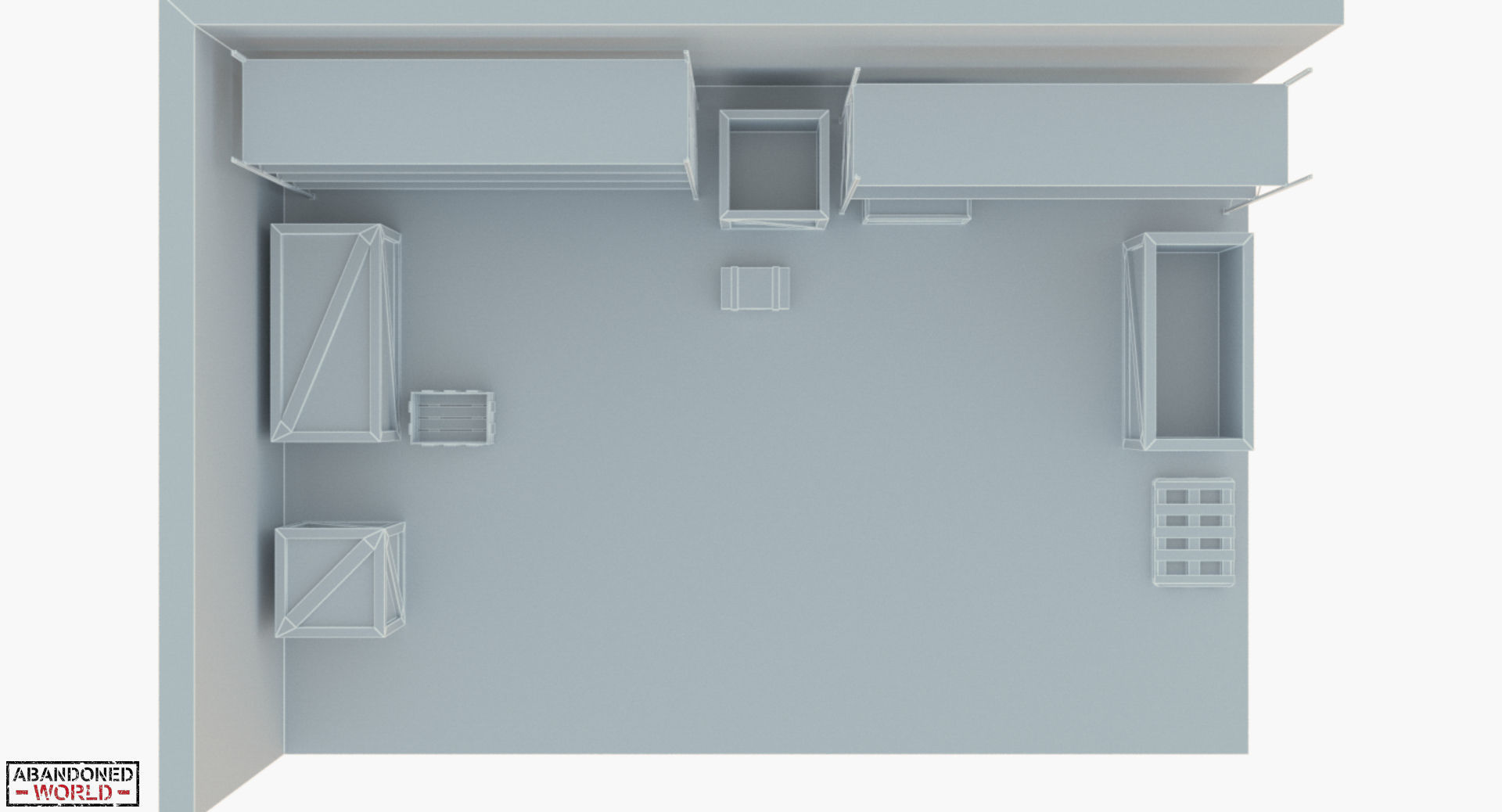 Industrial Shelving and Wood Box Low-poly 3D model_15