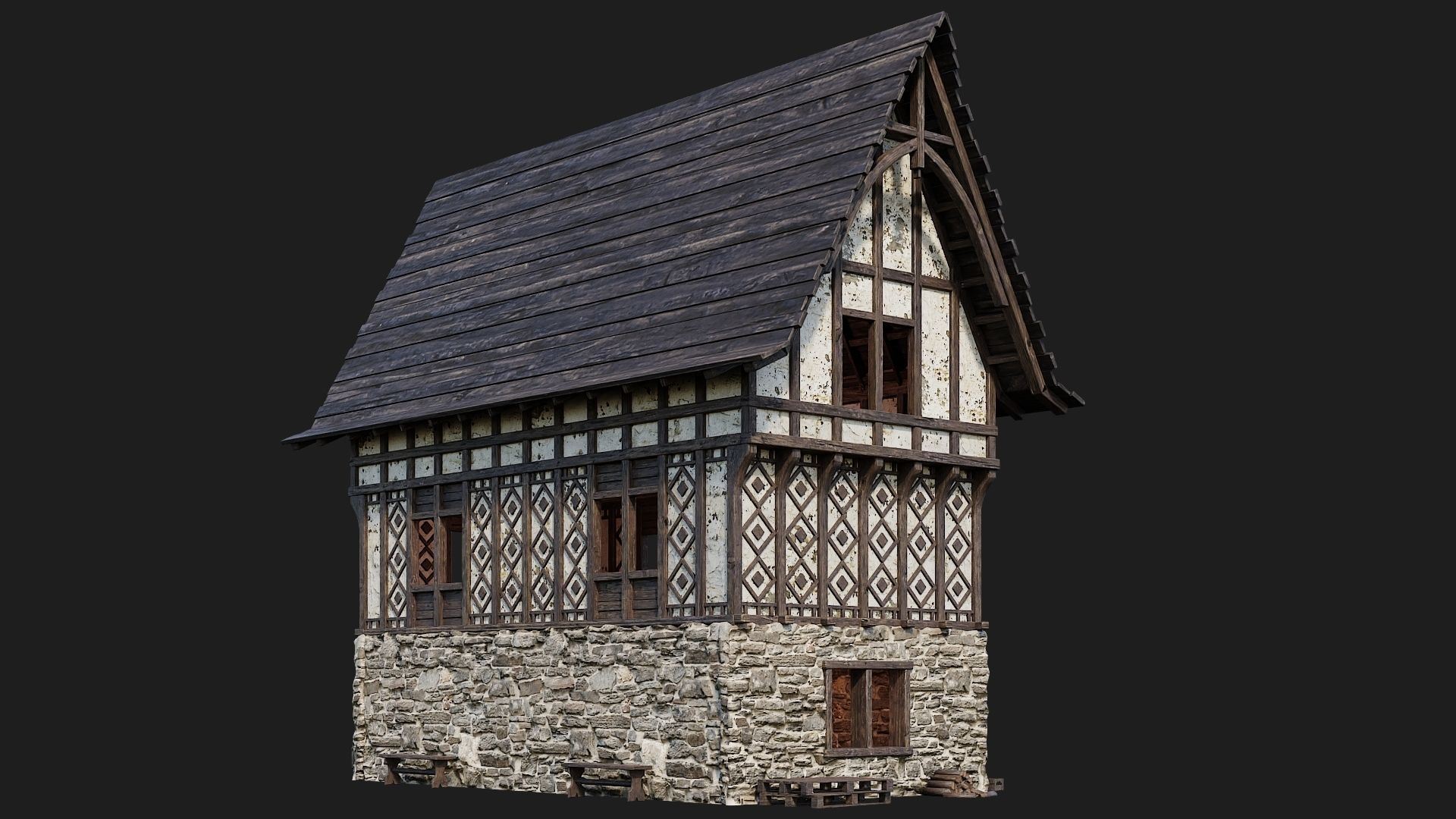 Old Medieval Building 4K Textures GameReady 117 Low-poly 3D model_9