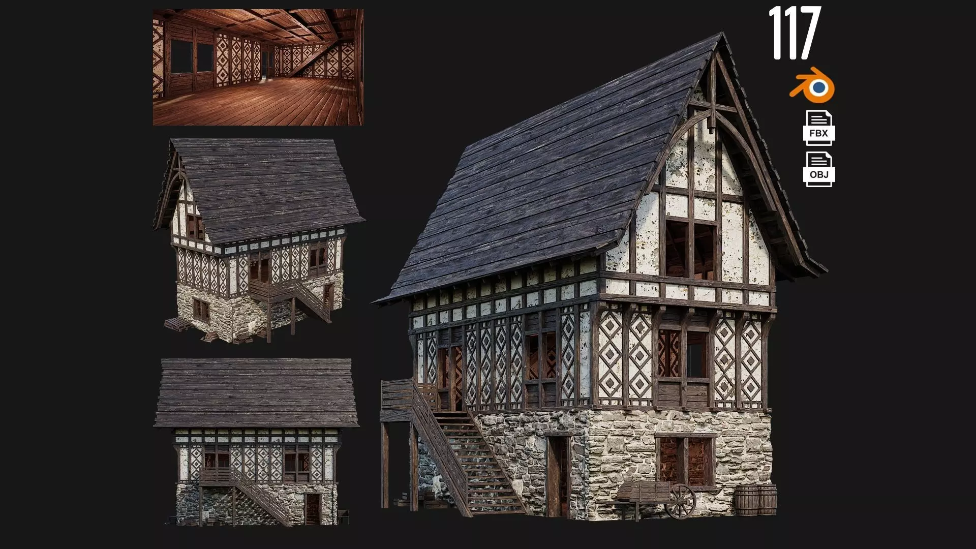 Old Medieval Building 4K Textures GameReady 117 Low-poly 3D model_0
