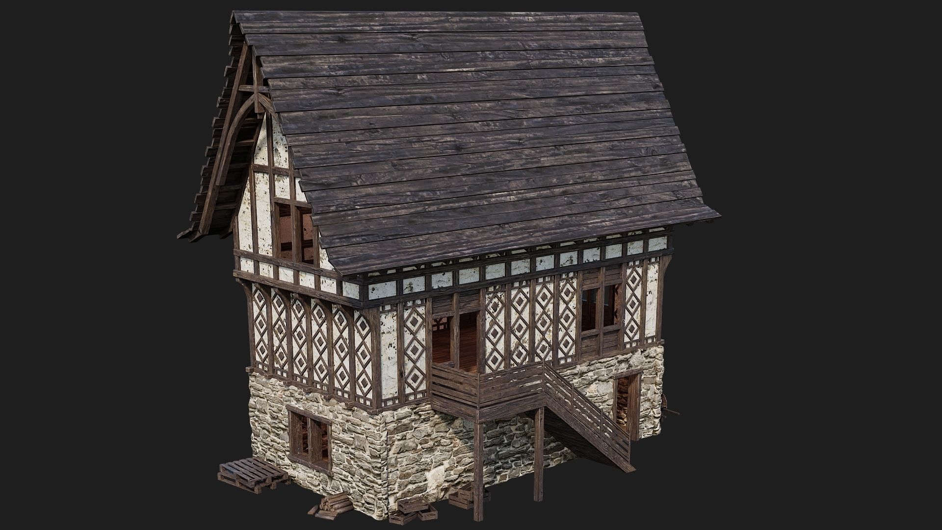 Old Medieval Building 4K Textures GameReady 117 Low-poly 3D model_6