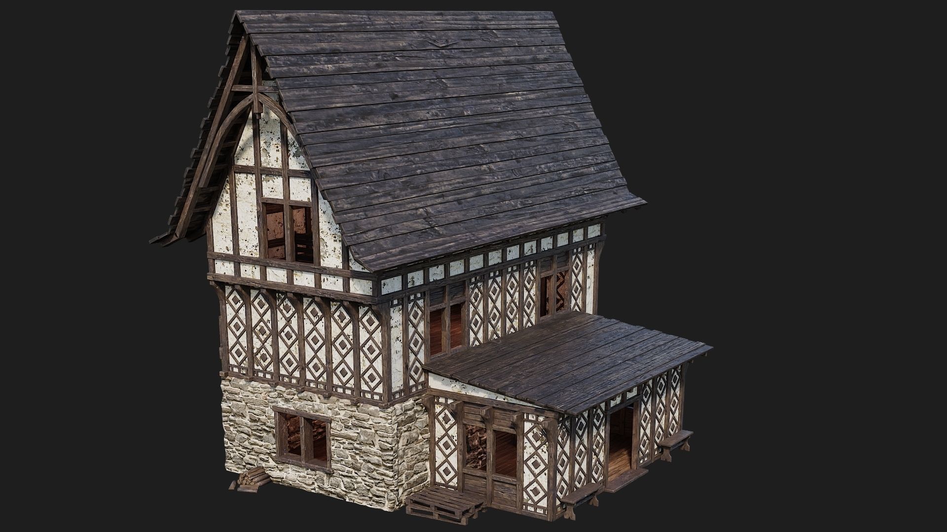 Old Medieval Building 4K Textures GameReady 118 Low-poly 3D model_7
