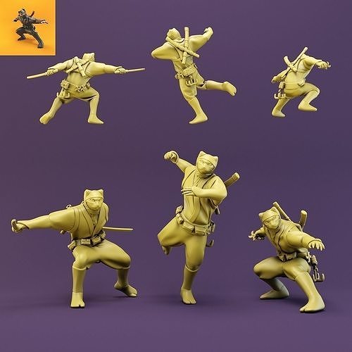 Ninja Cat-3poses 3D print model