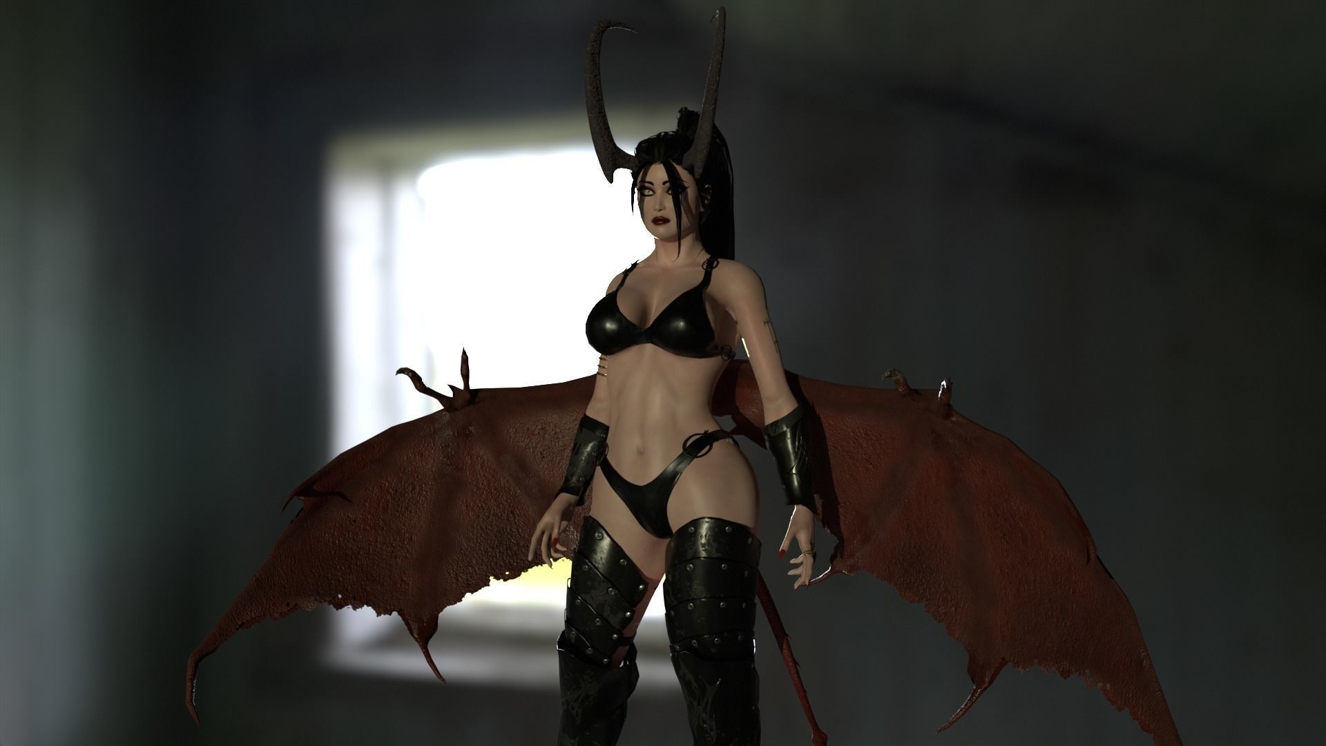 Succubus female devil with wings Low-poly 3D model_10