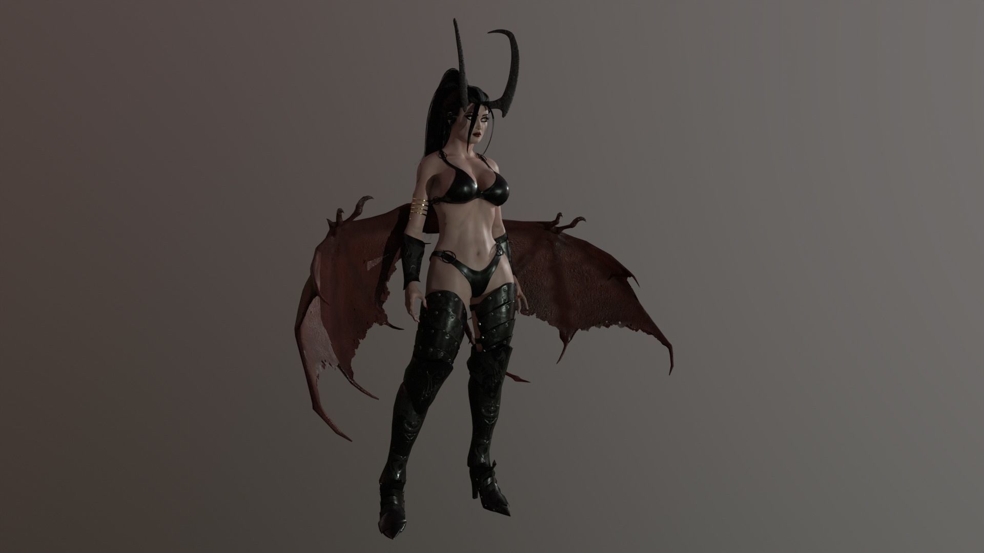 Succubus female devil with wings Low-poly 3D model_2