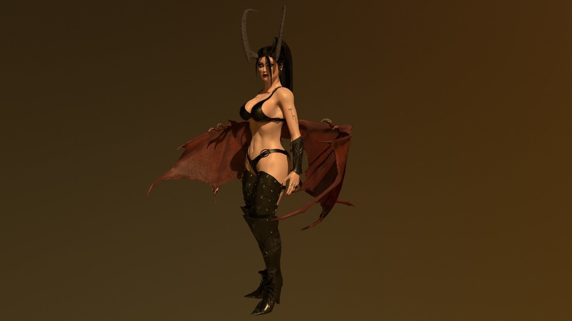 Succubus female devil with wings Low-poly 3D model_17