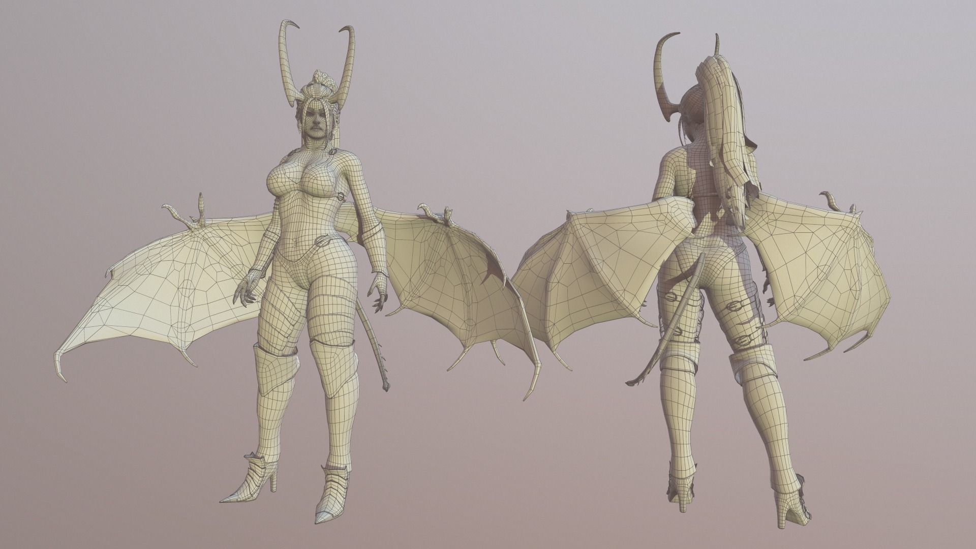 Succubus female devil with wings Low-poly 3D model_20