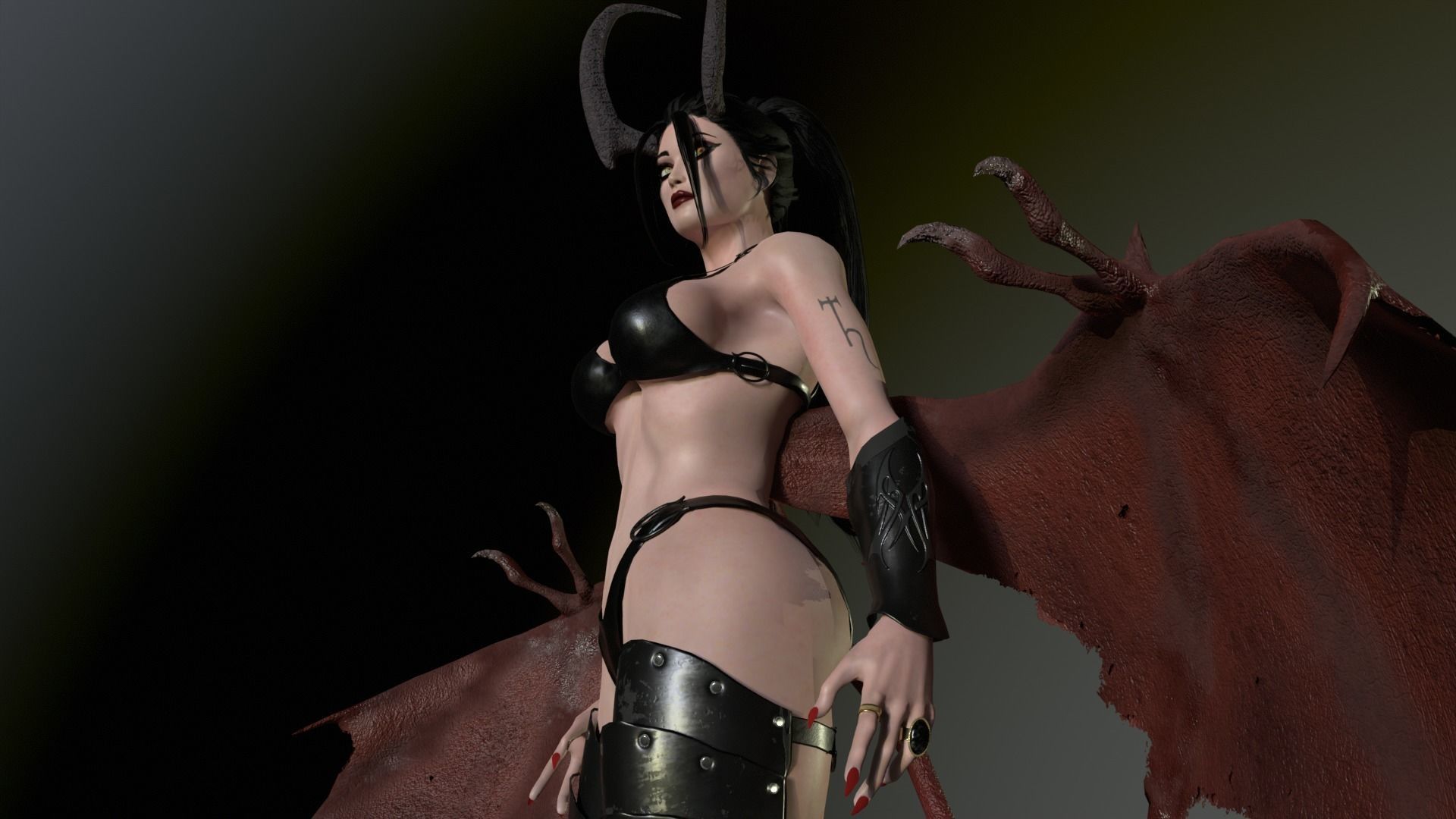 Succubus female devil with wings Low-poly 3D model_12