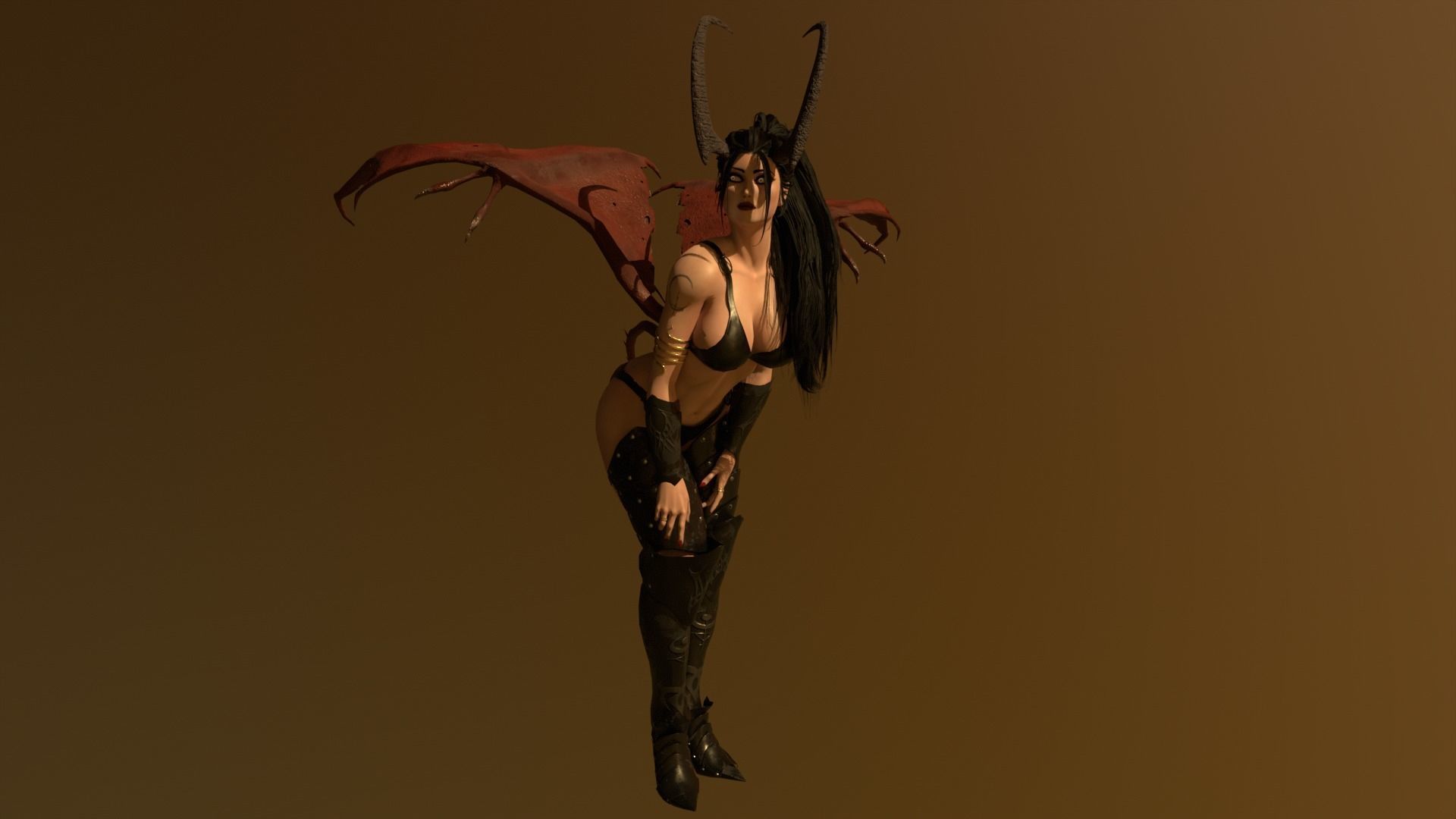 Succubus female devil with wings Low-poly 3D model_9