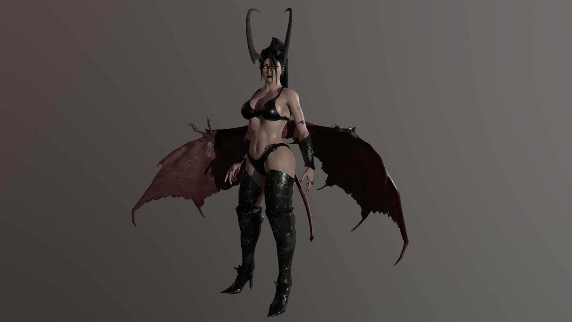 Succubus female devil with wings Low-poly 3D model_4