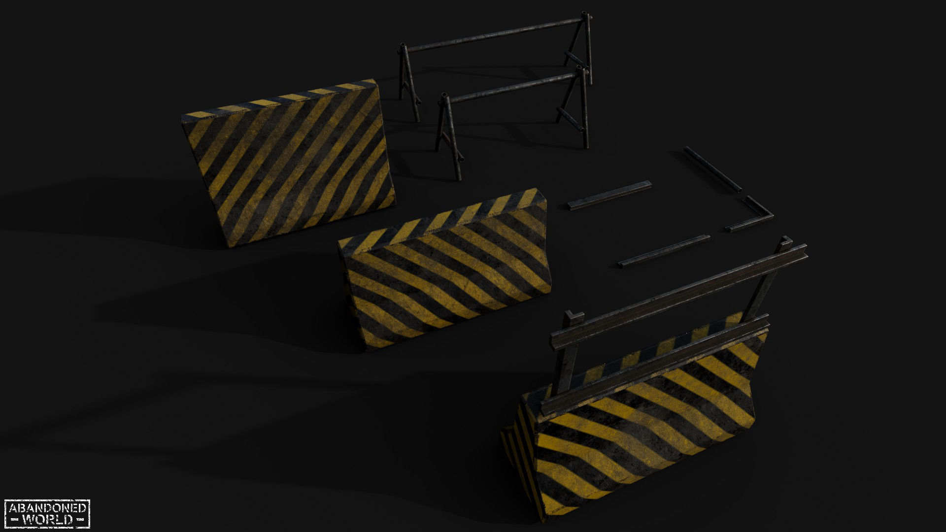 Metal and Concrete Barriers Free low-poly 3D model_1