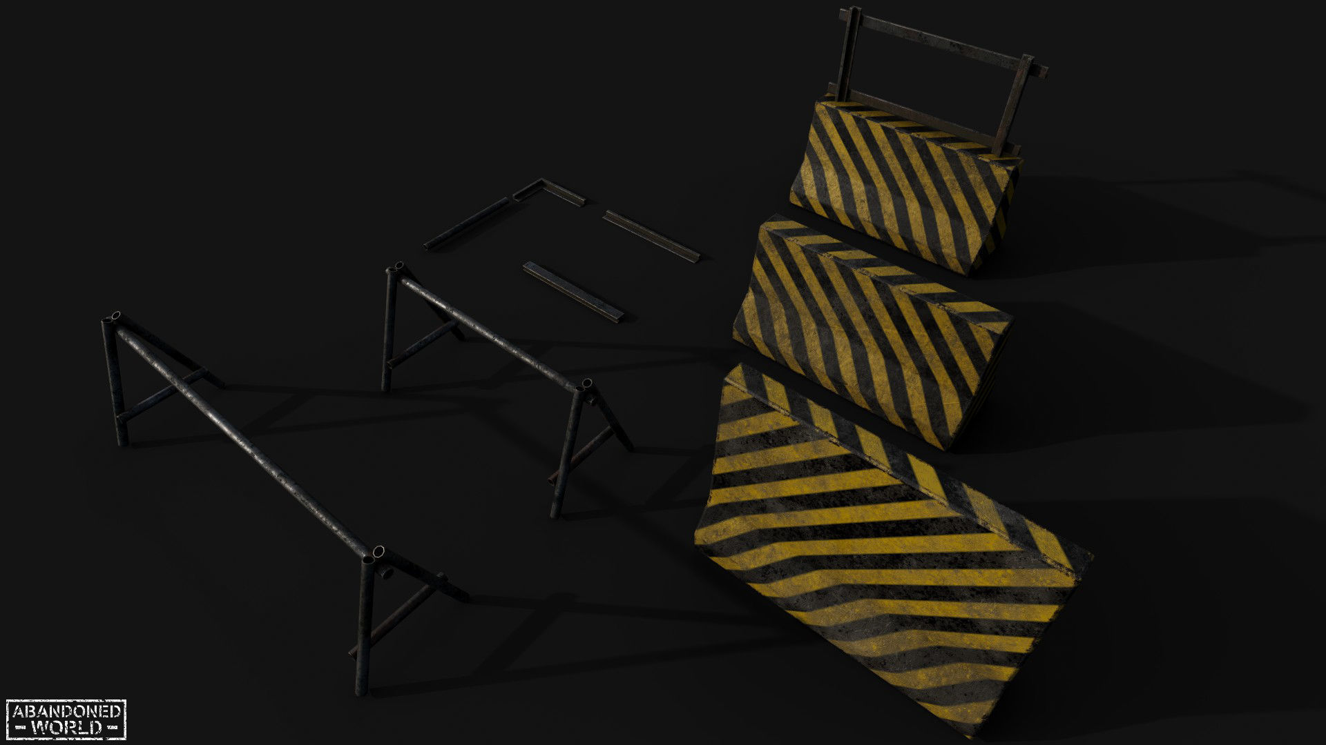 Metal and Concrete Barriers Free low-poly 3D model_4