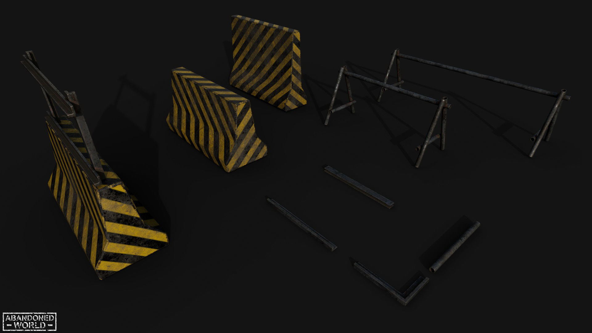 Metal and Concrete Barriers Free low-poly 3D model_2