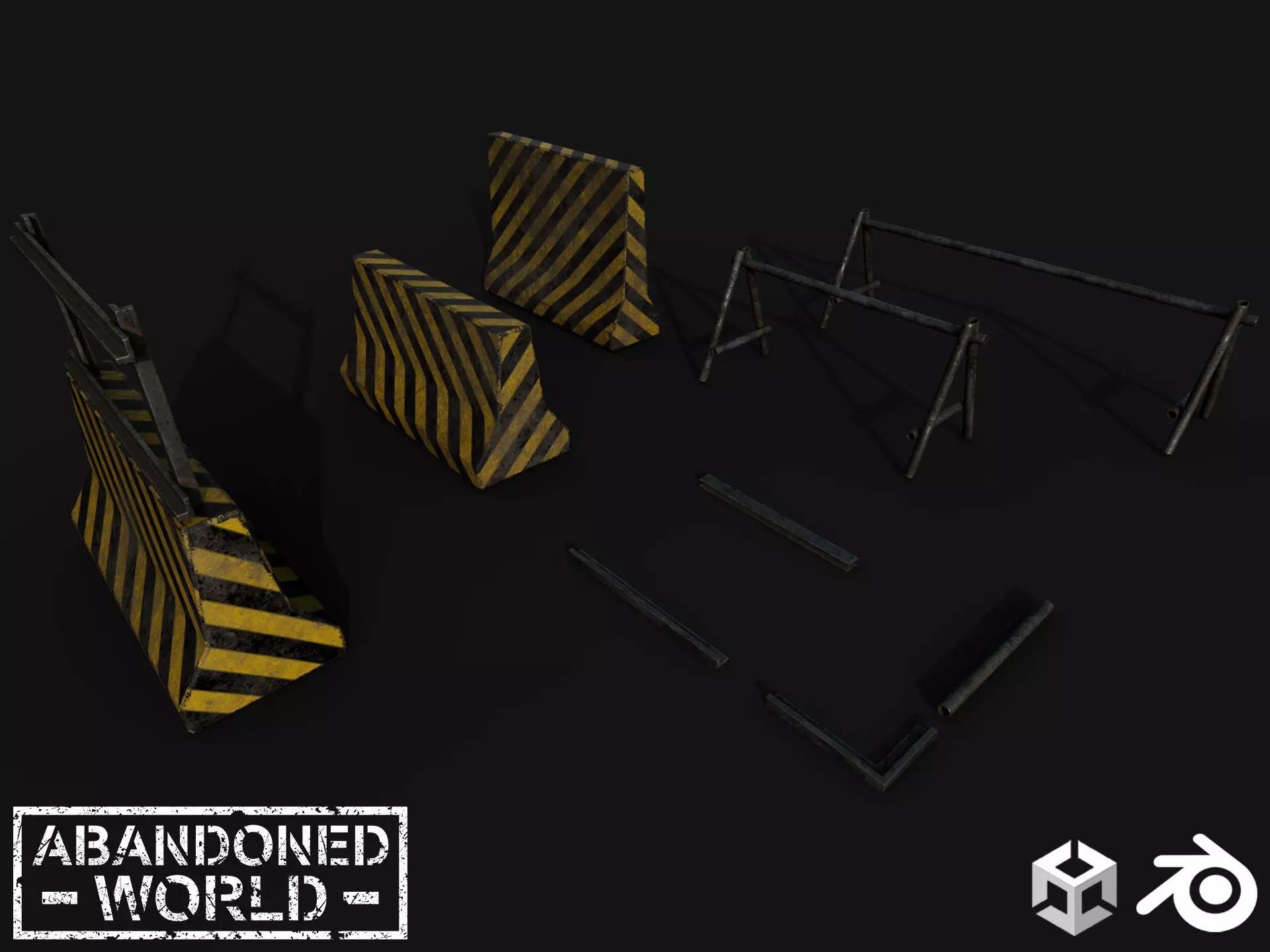 Metal and Concrete Barriers Free low-poly 3D model_0