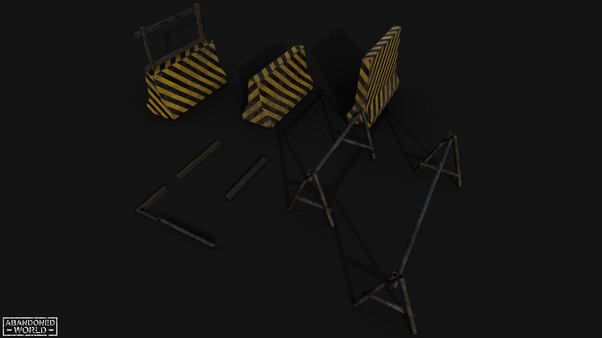 Metal and Concrete Barriers Free low-poly 3D model_5