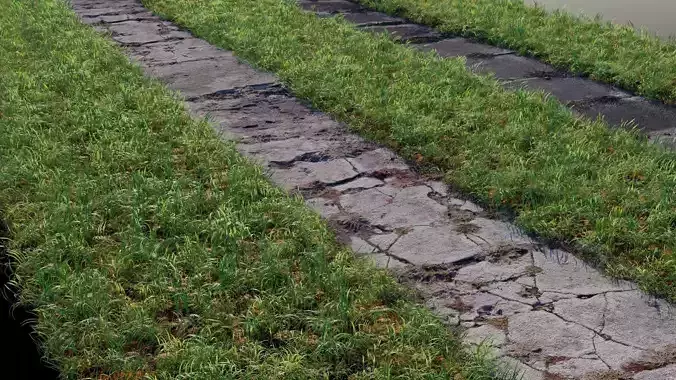 Tileable Photorealistic Sidewalks - 2-Pack B -- 16 bit height Low-poly 3D model
