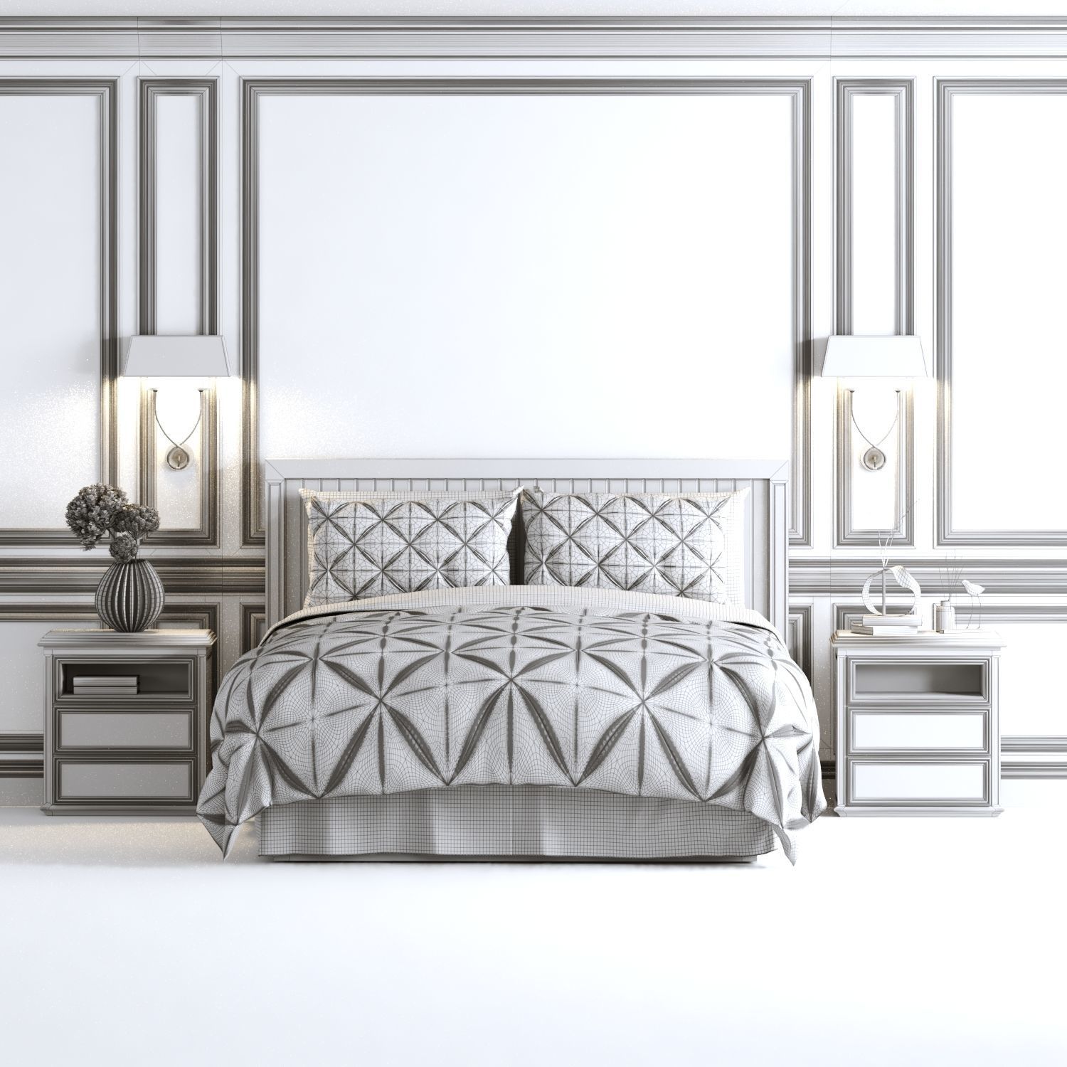 Interior double set bedroom 3D model_5