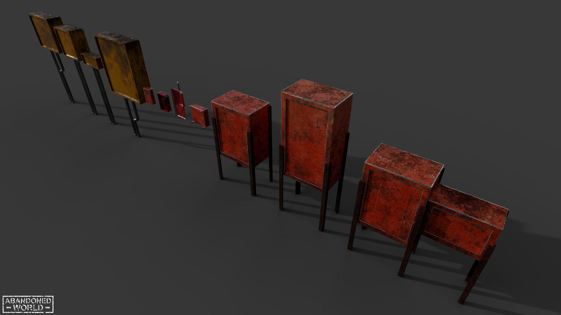 Painted Rusty Electrical Panels Low-poly 3D model_5