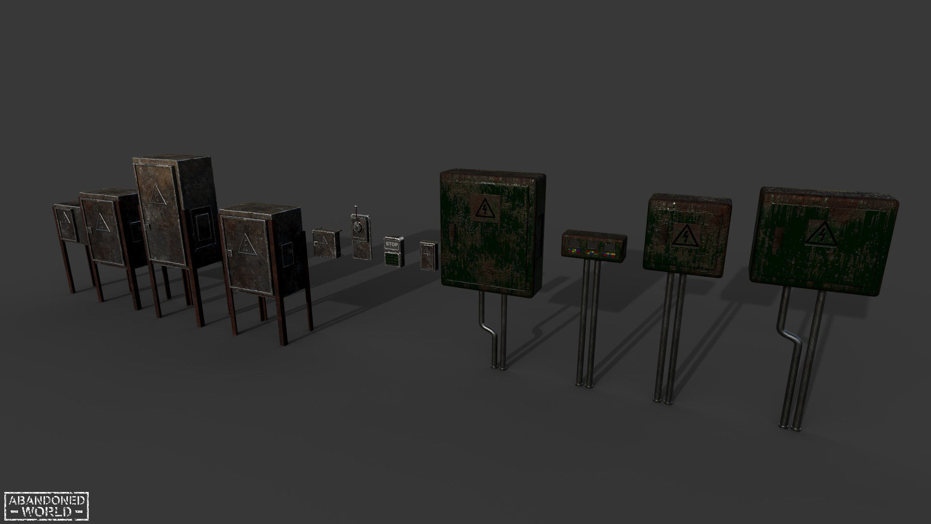 Painted Rusty Electrical Panels Low-poly 3D model_8