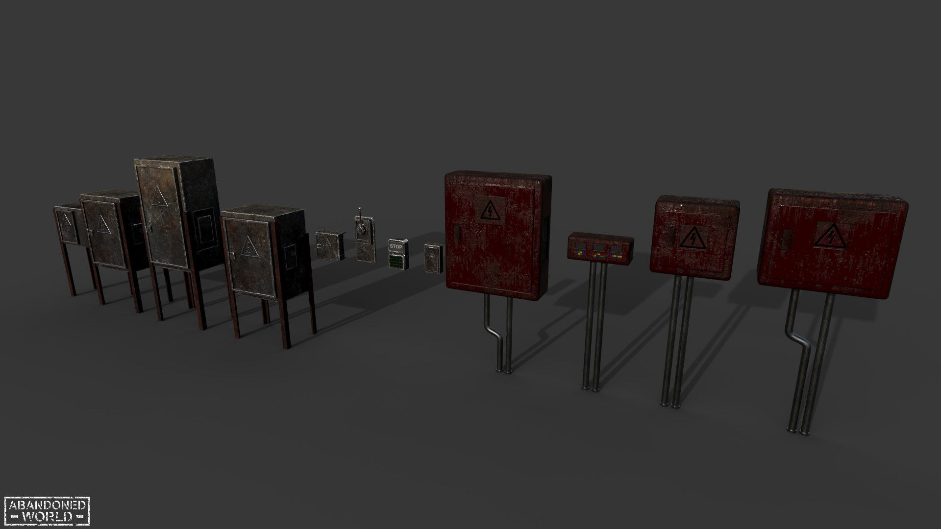 Painted Rusty Electrical Panels Low-poly 3D model_9
