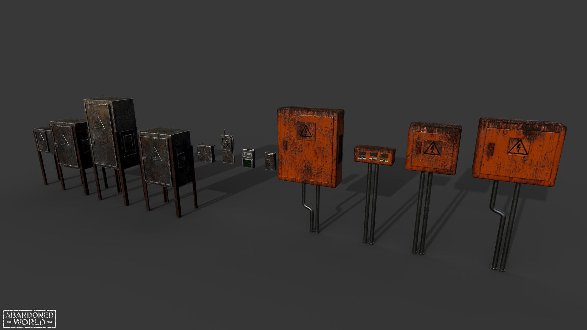 Painted Rusty Electrical Panels Low-poly 3D model_6