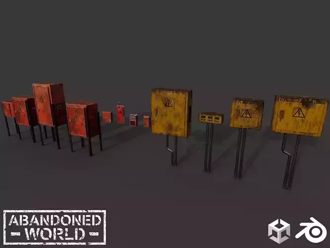 Painted Rusty Electrical Panels Low-poly 3D model