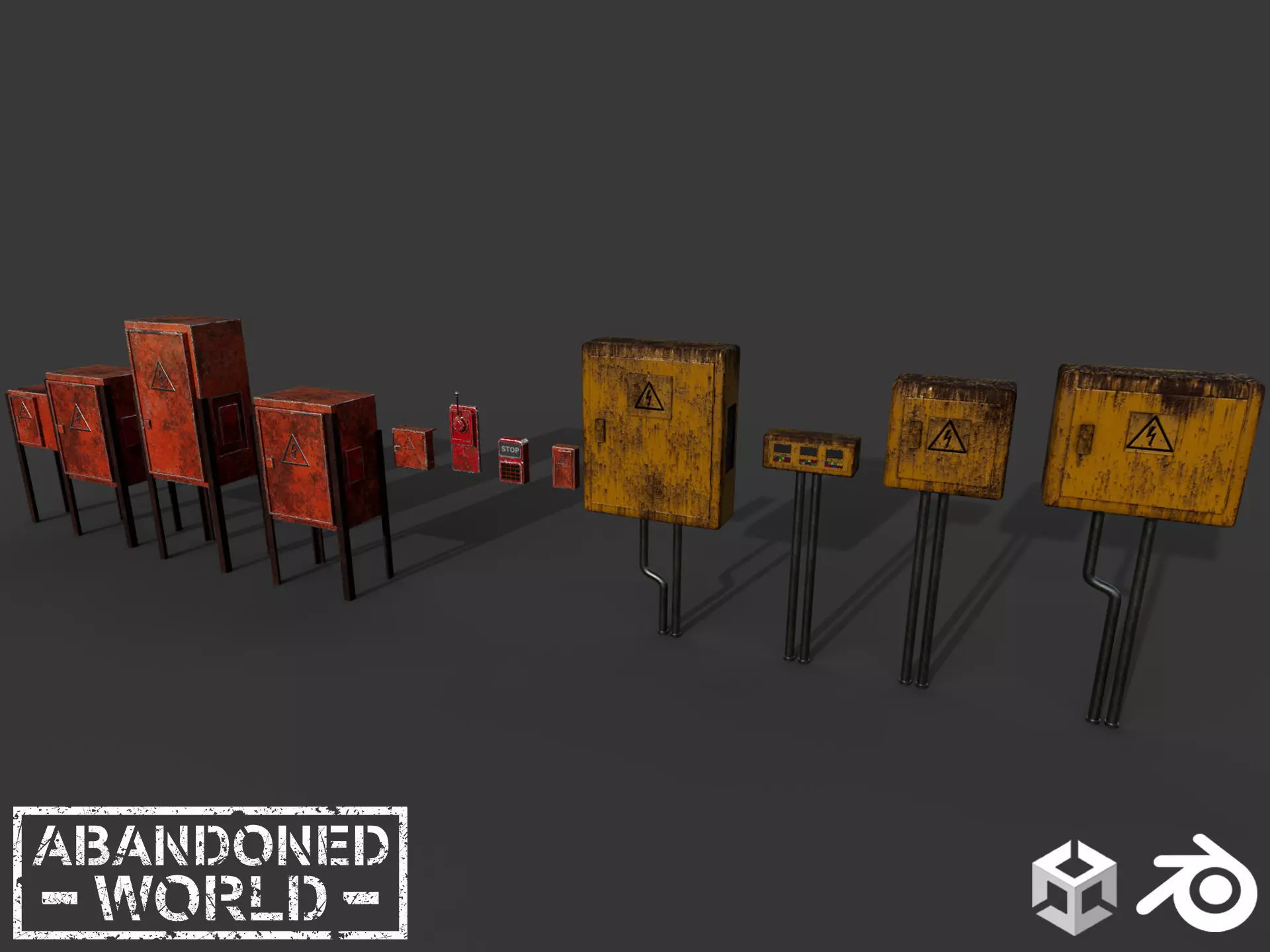 Painted Rusty Electrical Panels Low-poly 3D model_0