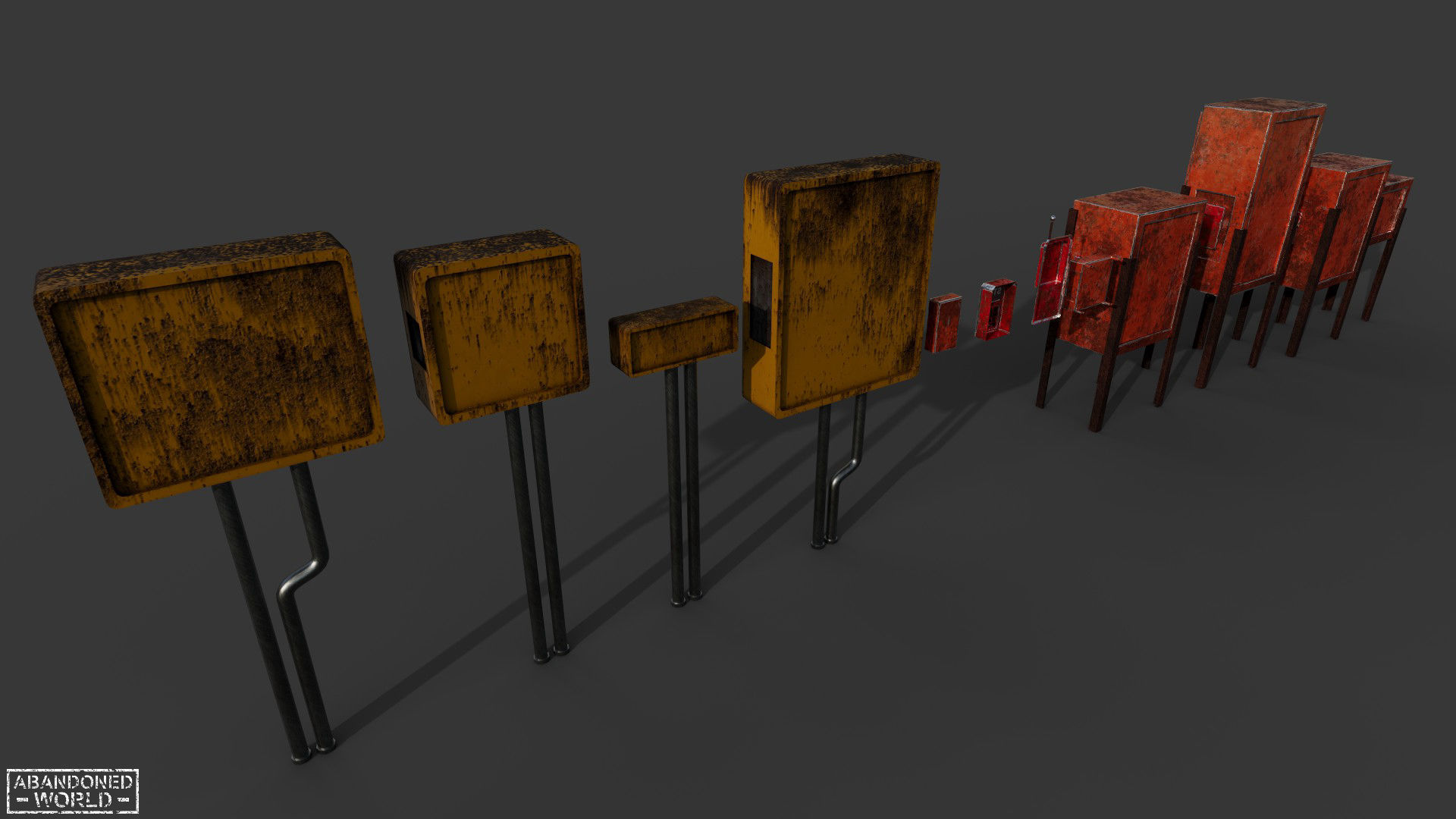 Painted Rusty Electrical Panels Low-poly 3D model_4