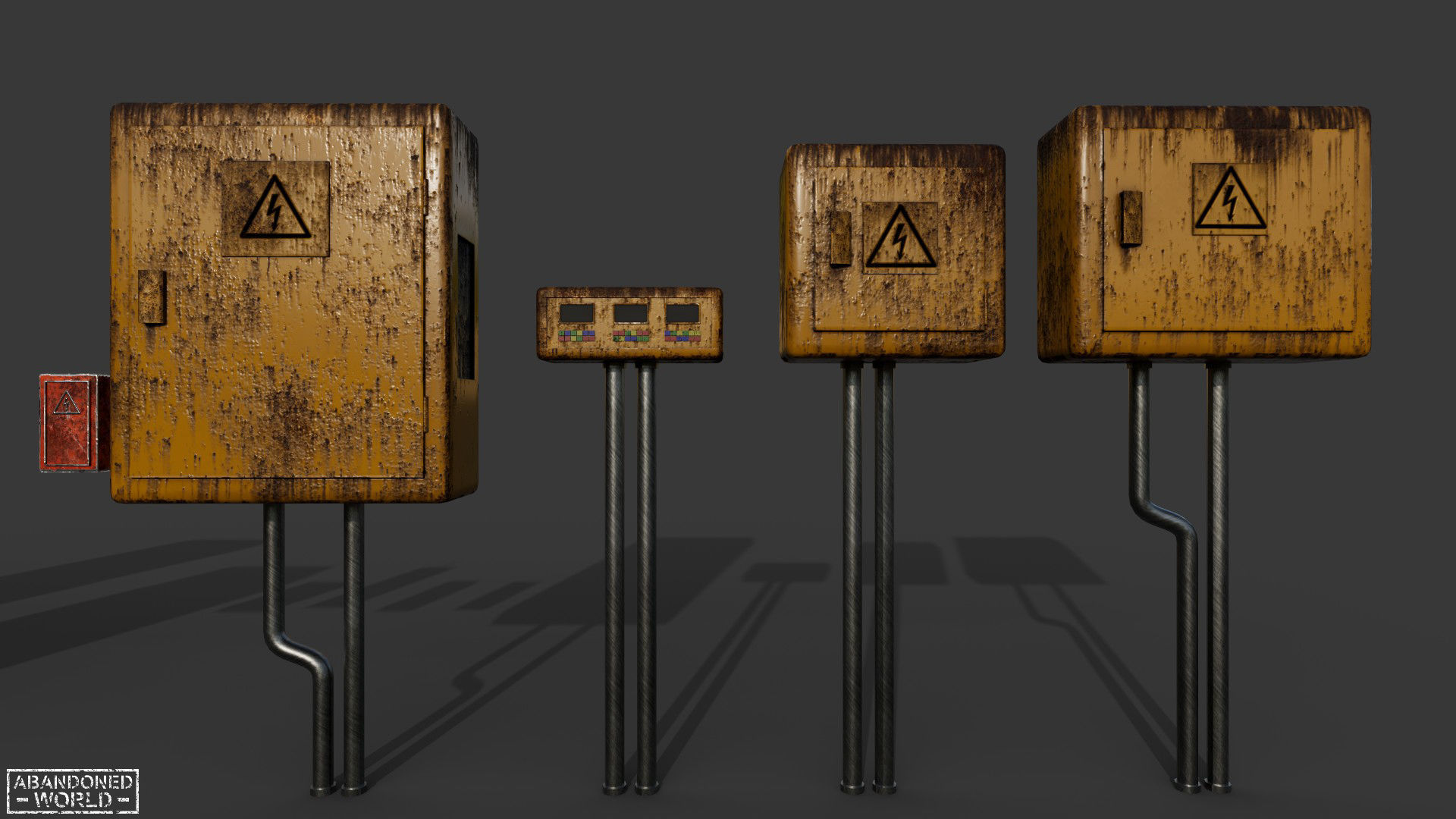 Painted Rusty Electrical Panels Low-poly 3D model_2