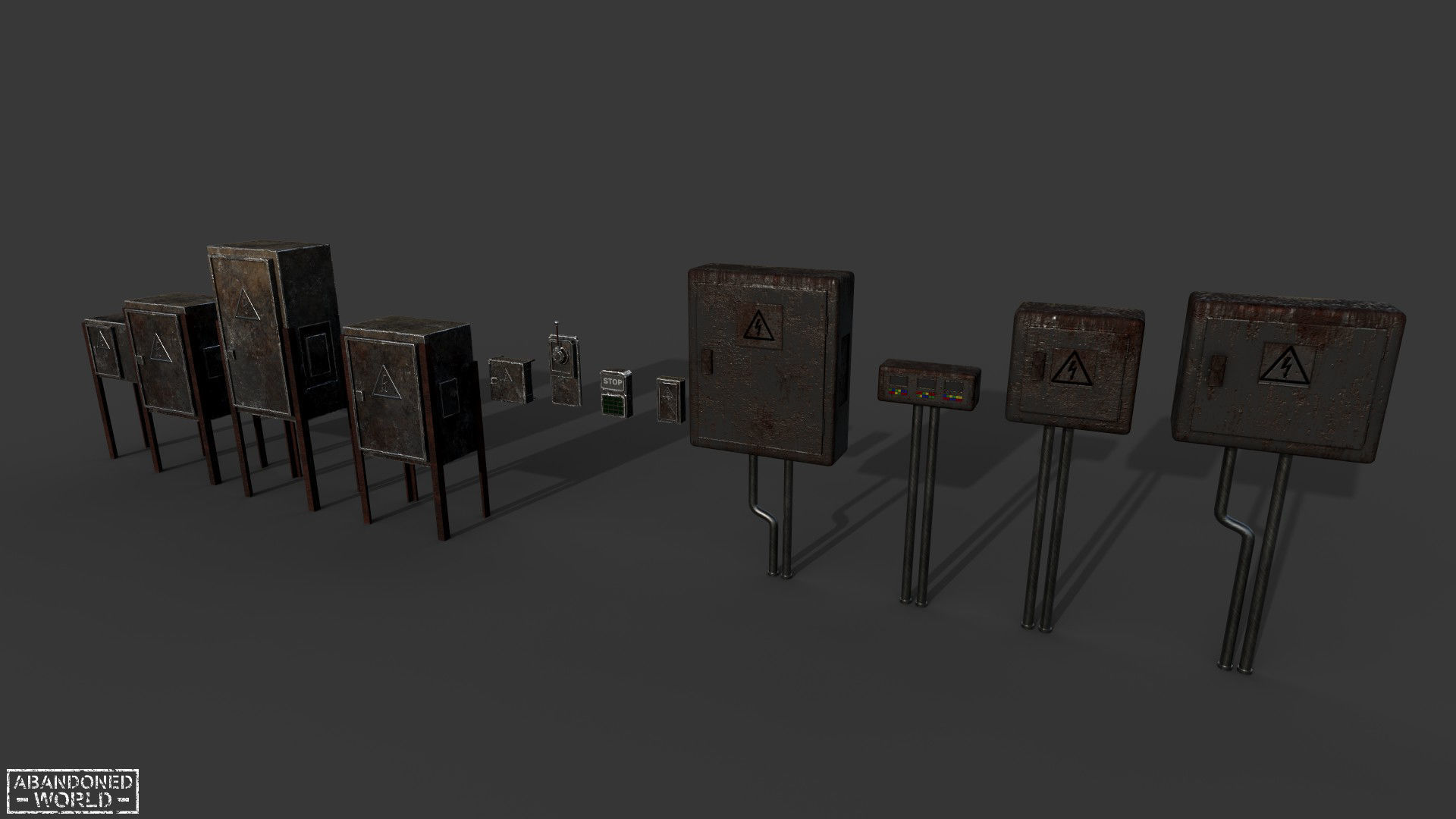 Painted Rusty Electrical Panels Low-poly 3D model_7