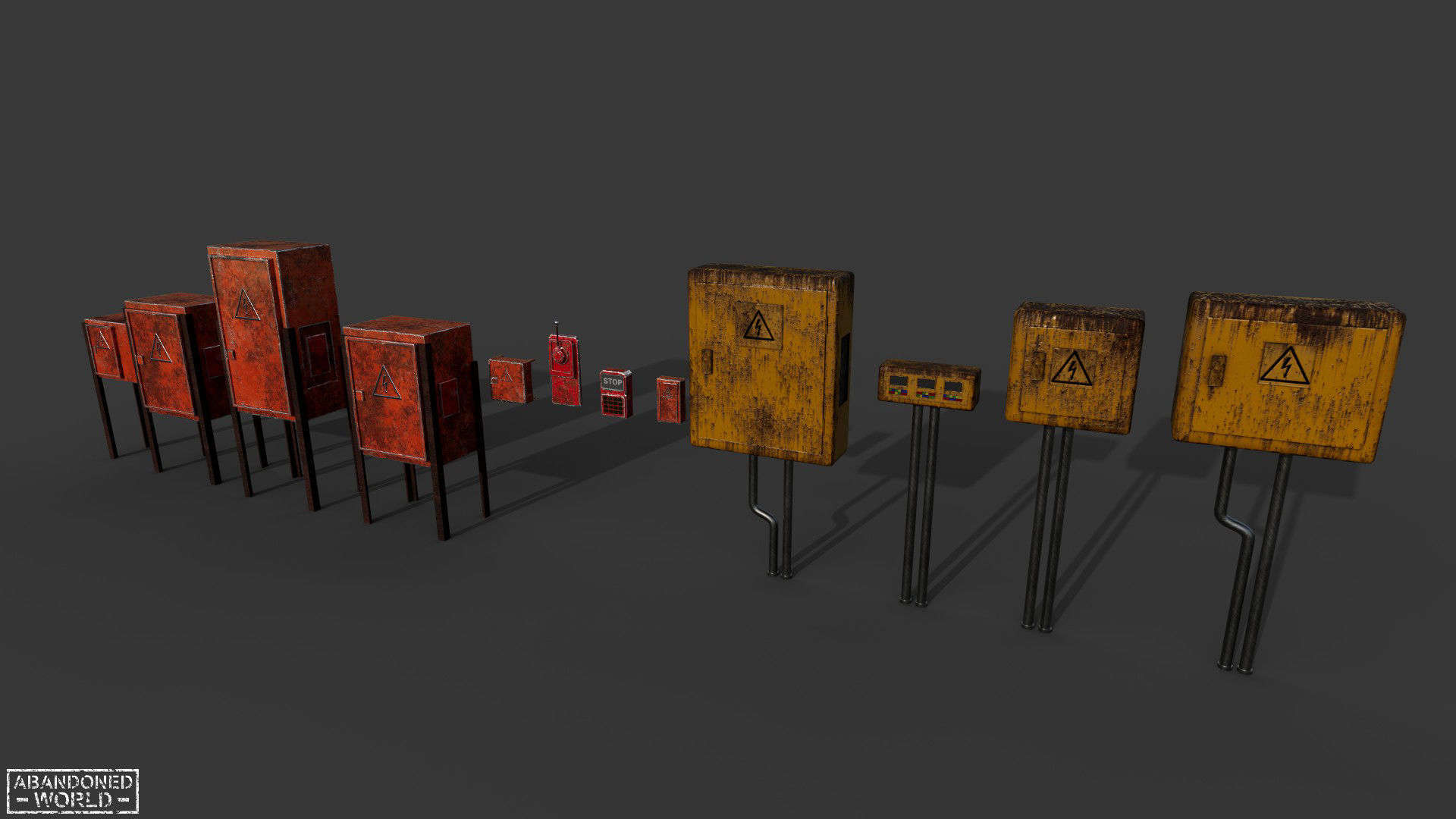 Painted Rusty Electrical Panels Low-poly 3D model_1