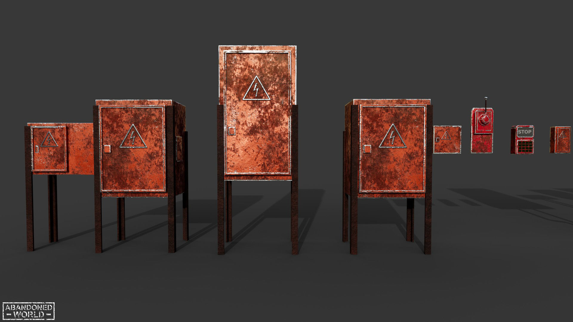 Painted Rusty Electrical Panels Low-poly 3D model_3
