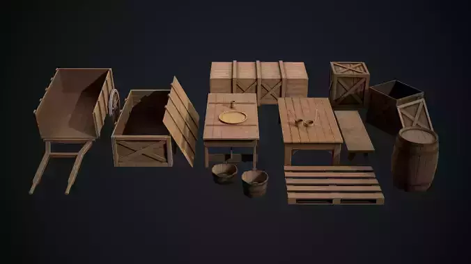 Low Poly Wooden Props Low-poly 3D model