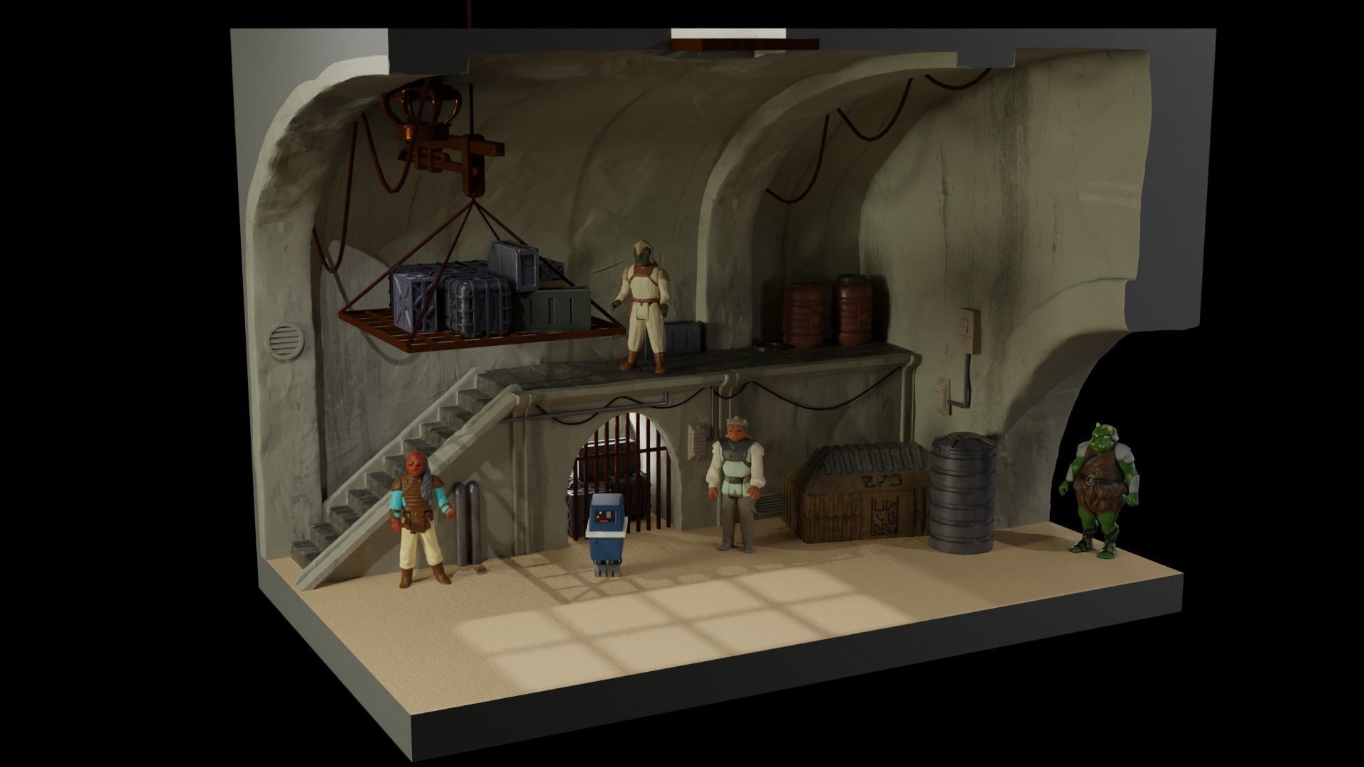 Jabbas Throne Room - Set 10 - Main Hangar 1-6 scale Hottoys 3D print model_8