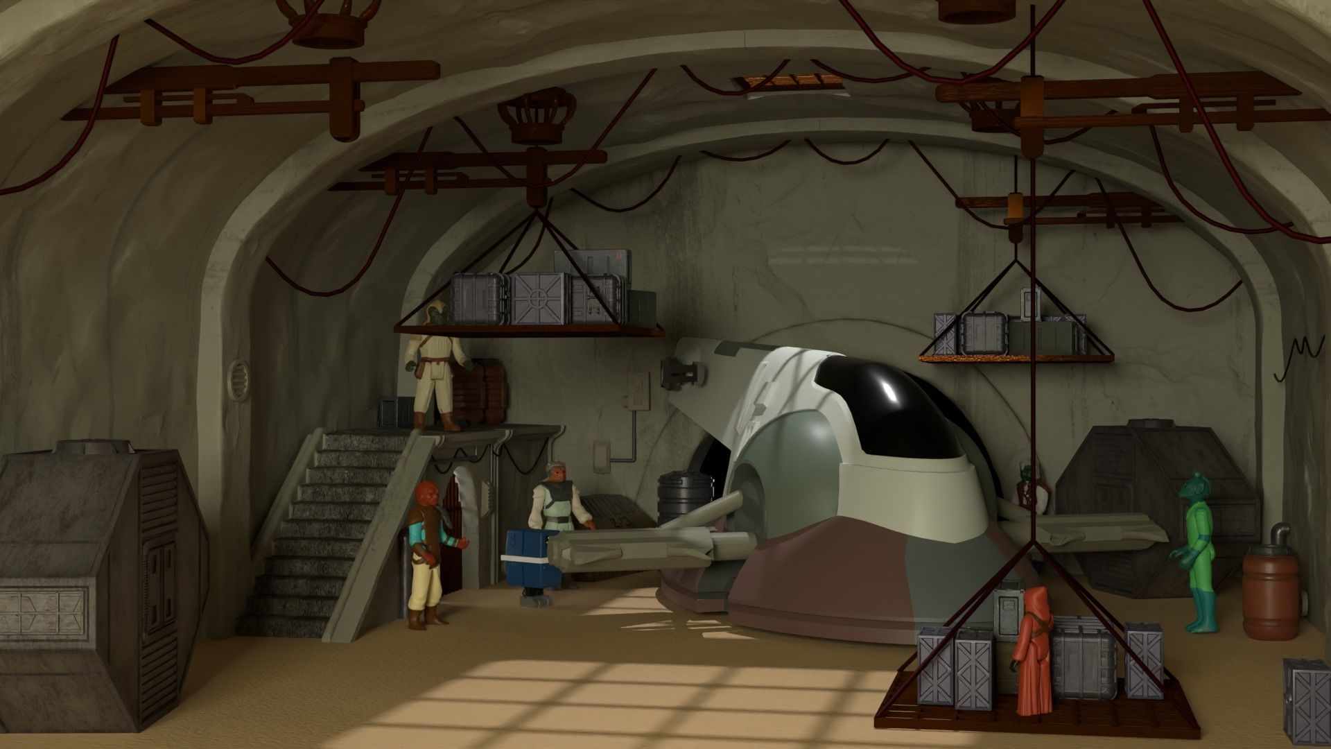 Jabbas Throne Room - Set 10 - Main Hangar 1-6 scale Hottoys 3D print model_20