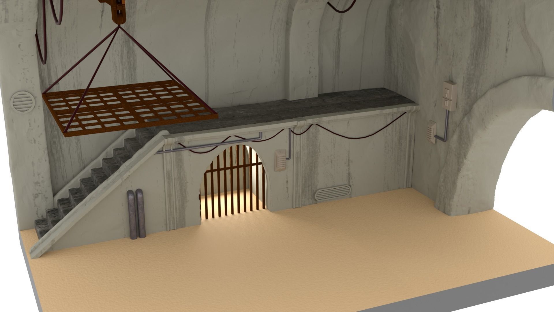 Jabbas Throne Room - Set 10 - Main Hangar 1-6 scale Hottoys 3D print model_7