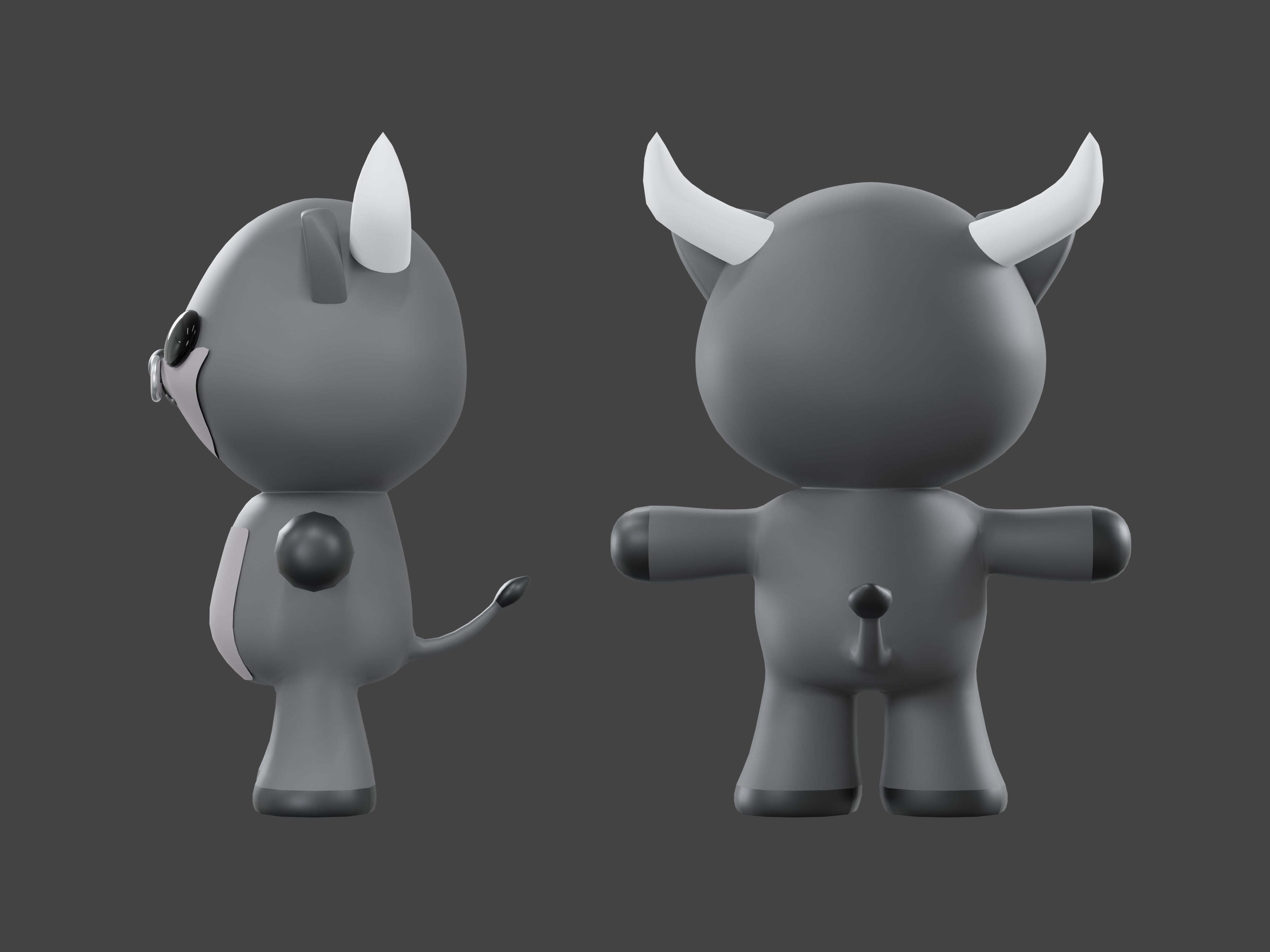 Character Buffalo kawaii cute 3D model_2