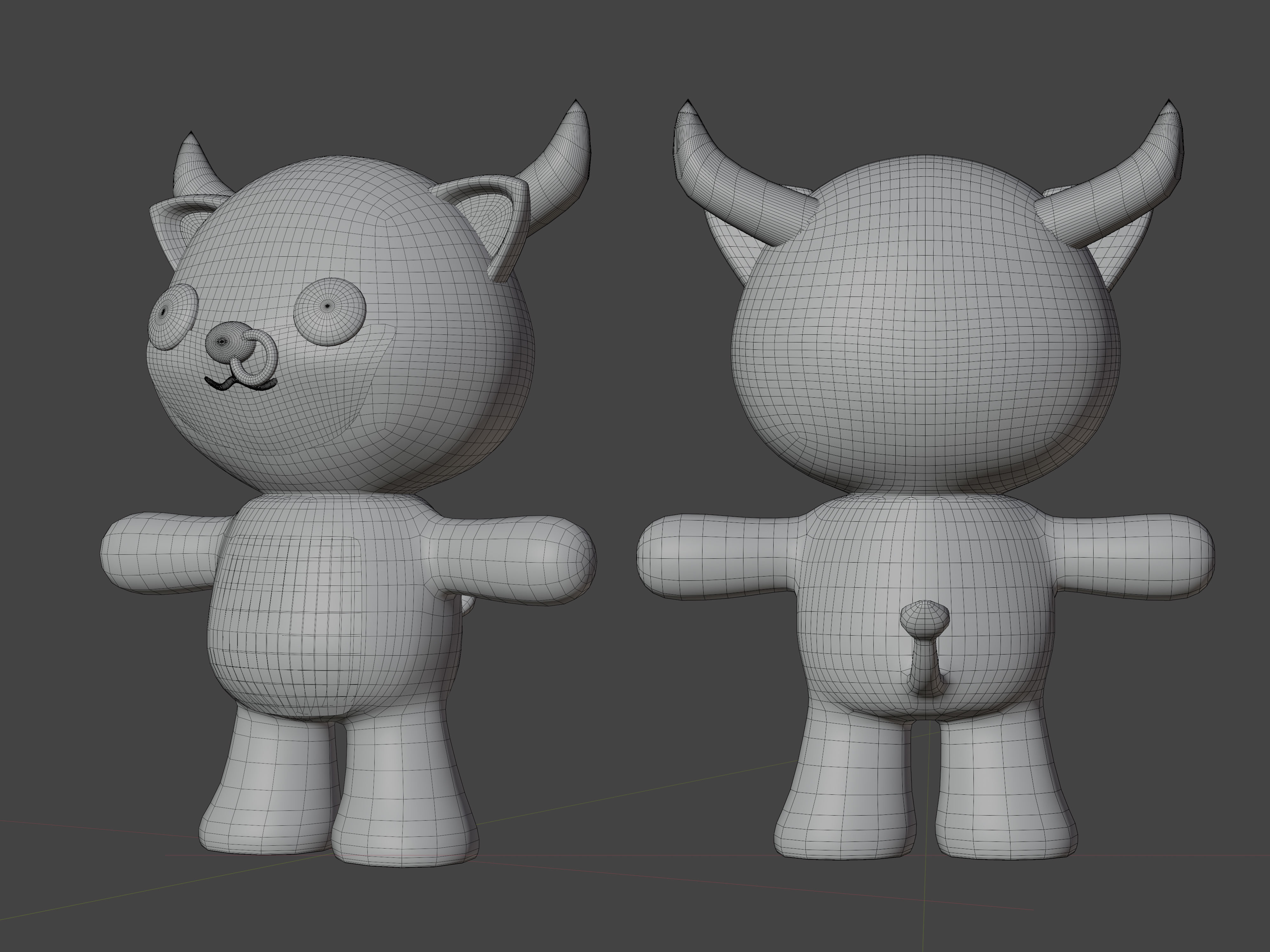 Character Buffalo kawaii cute 3D model_7