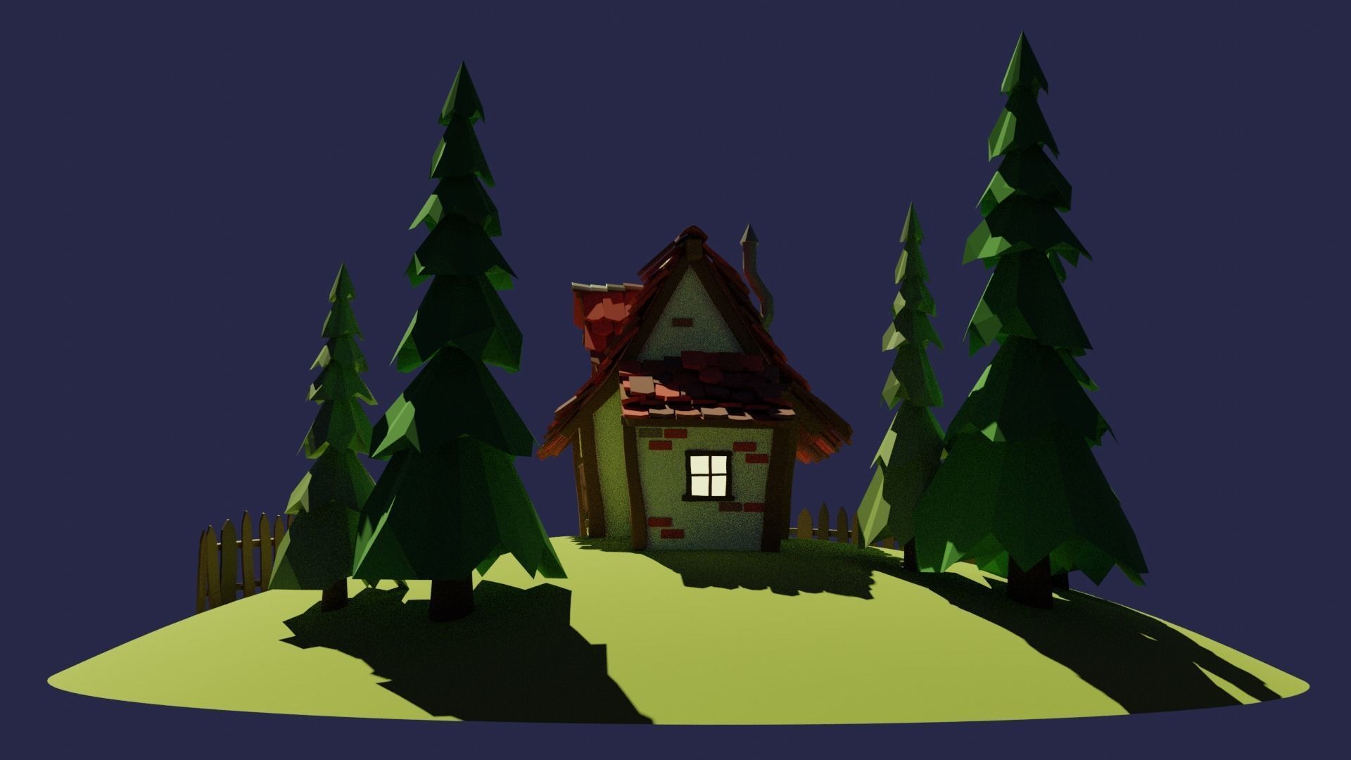 Low Poly House cottage on hill Free low-poly 3D model_6
