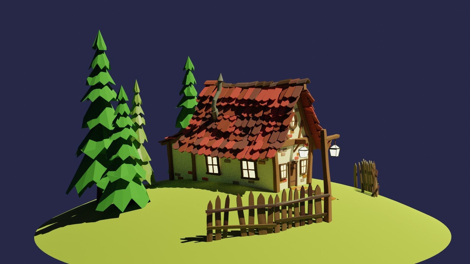 Low Poly House cottage on hill Free low-poly 3D model_1