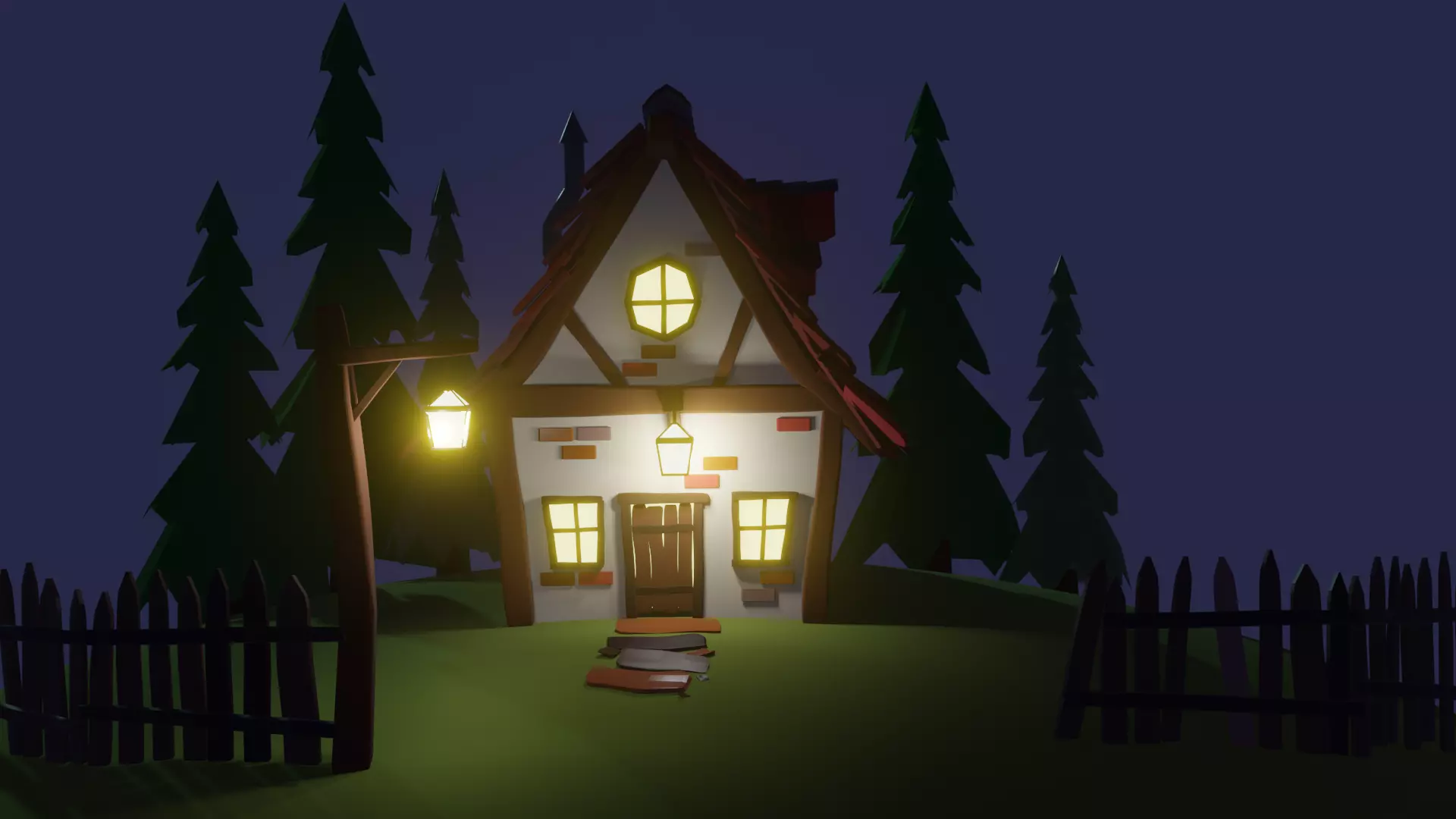 Low Poly House cottage on hill Free low-poly 3D model_0