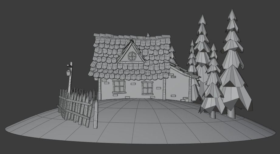 Low Poly House cottage on hill Free low-poly 3D model_9