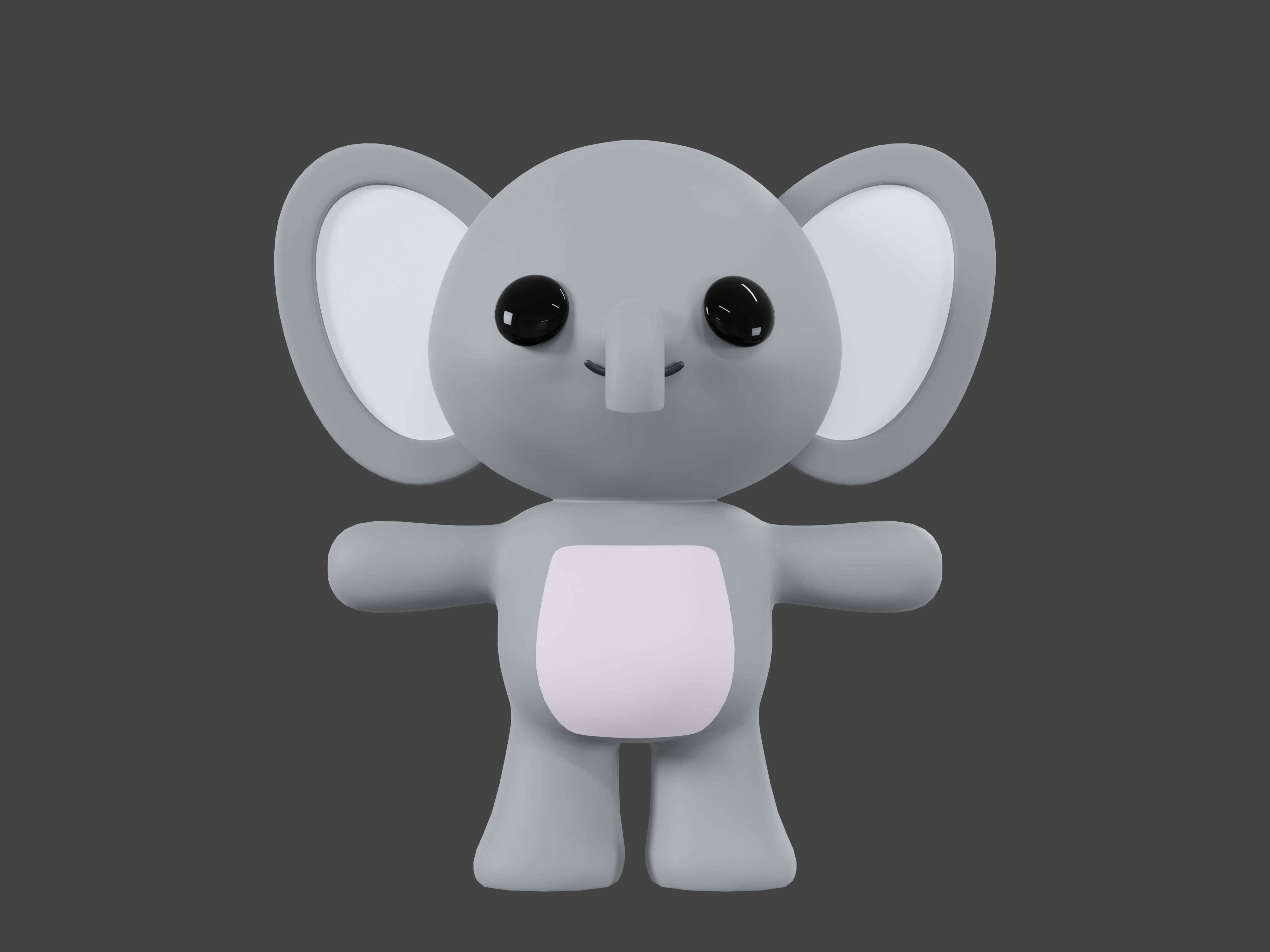 Character Elephant kawaii cute 3D model_1